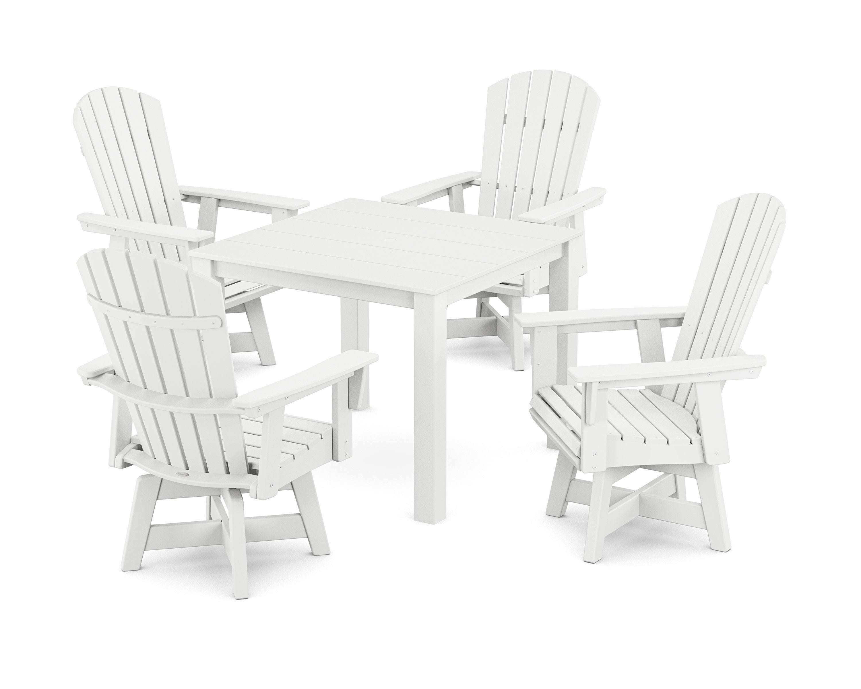 Nautical Curveback Adirondack Swivel 5-Piece Parsons Dining Set in White