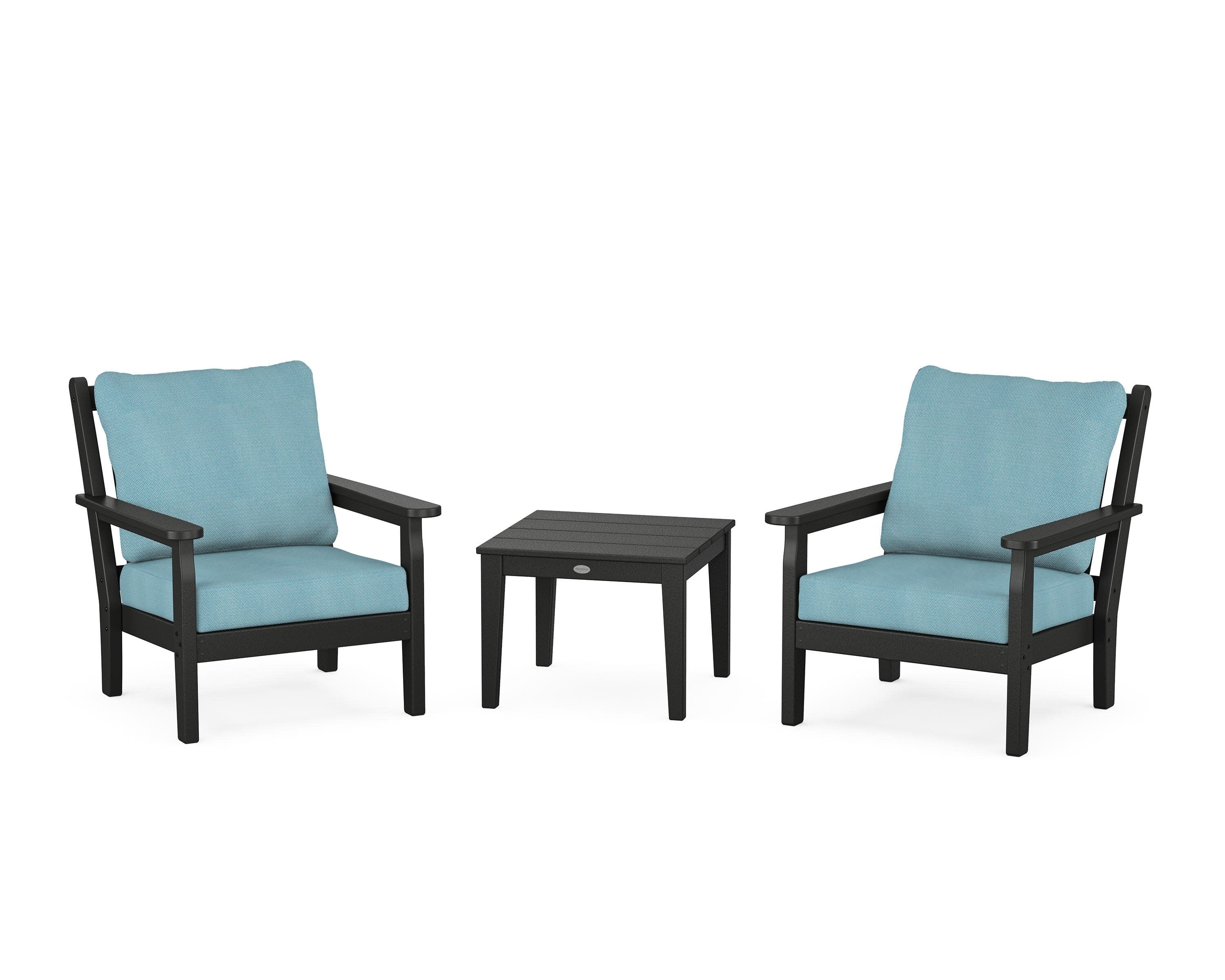 Chippendale 3-Piece Deep Seating Set in Black / Lattice Sky Blue