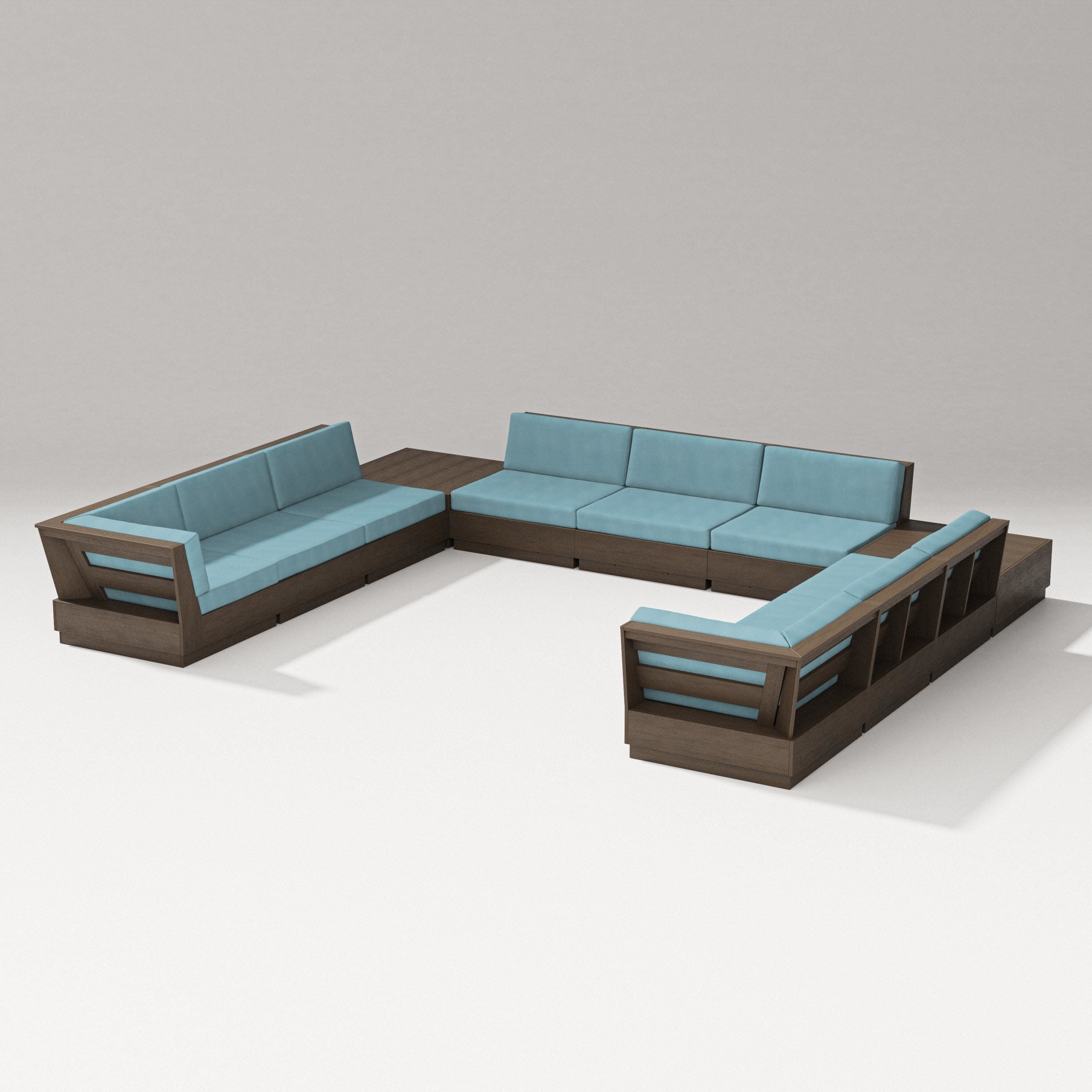 Elevate 11-Piece U-Shaped Sofa Sectional in Kona / Lattice Sky Blue