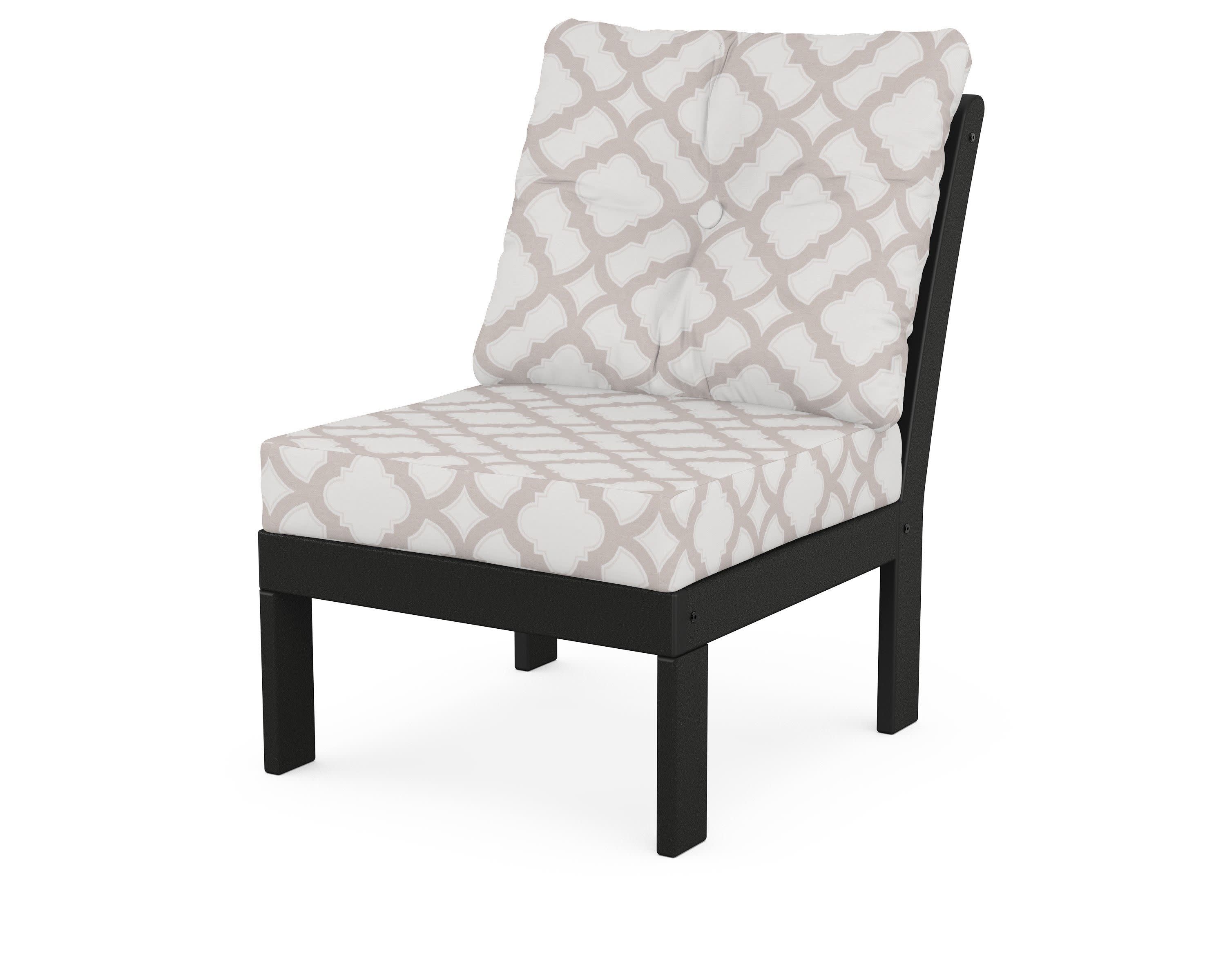Vineyard Modular Armless Chair in Black / Trellis Dune Burlap