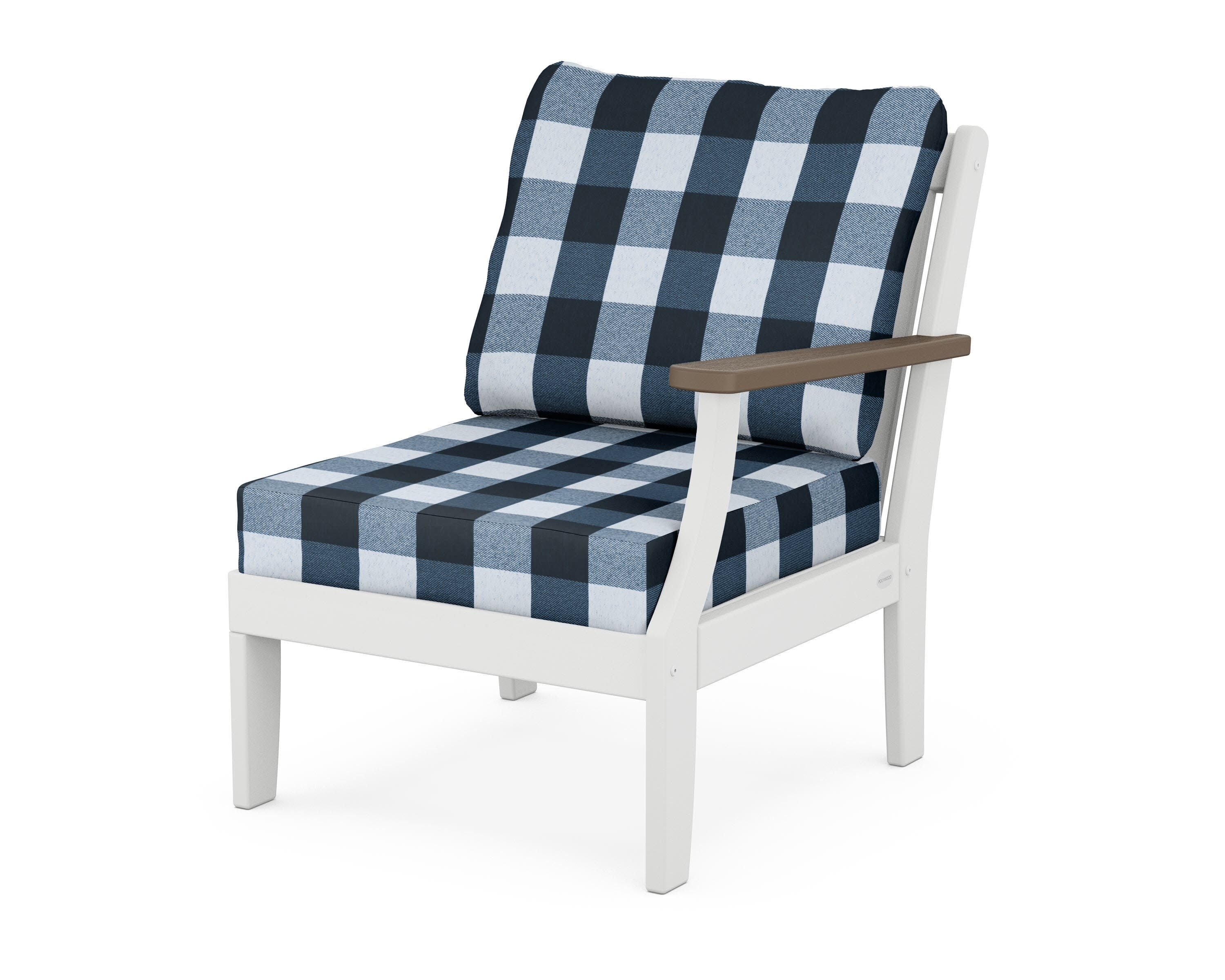 Braxton Modular Right Arm Chair in White / Kona / Buffalo Plaid Marine Indigo