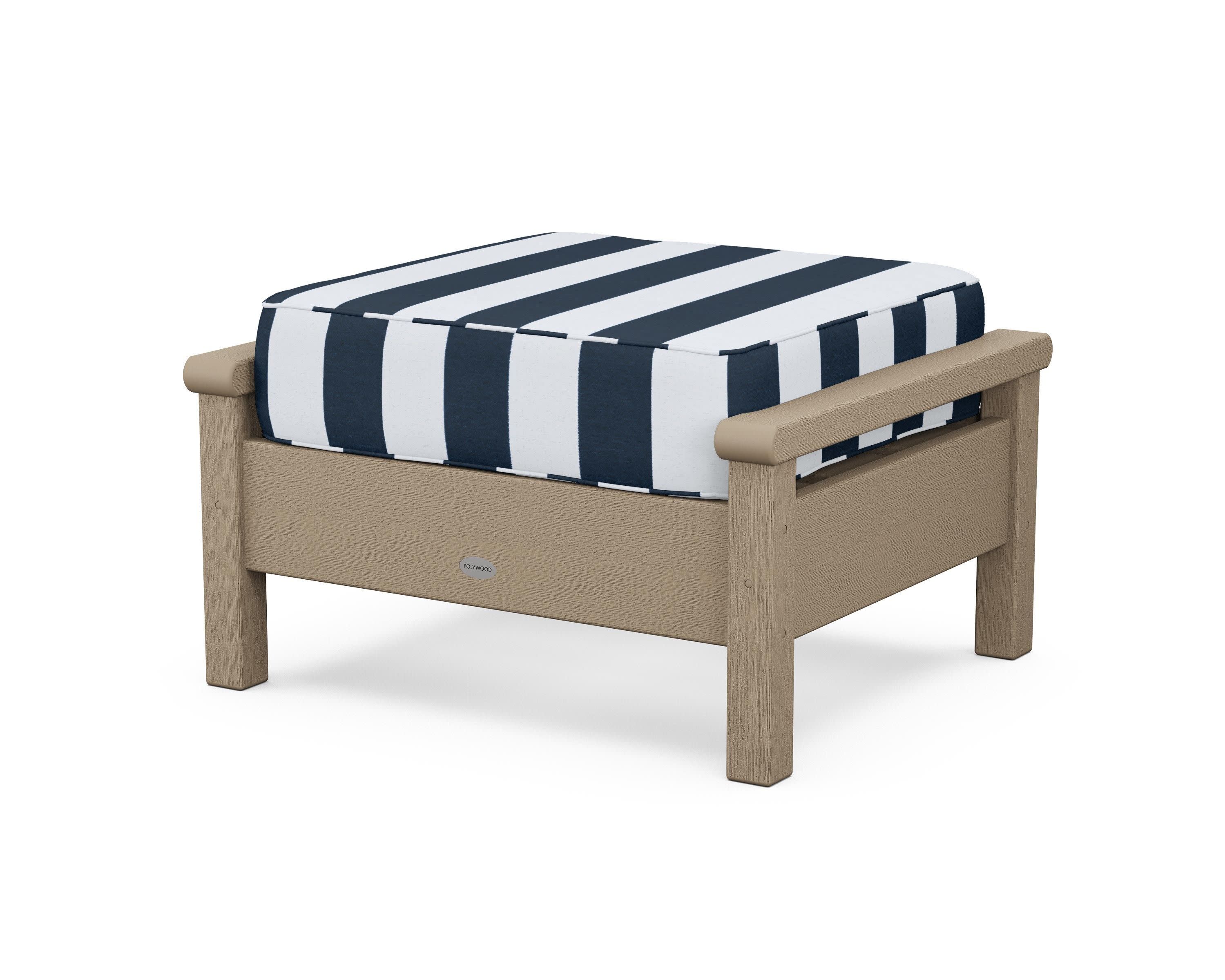Harbour Deep Seating Ottoman in Vintage Sahara / Cabana Stripe Marine Indigo