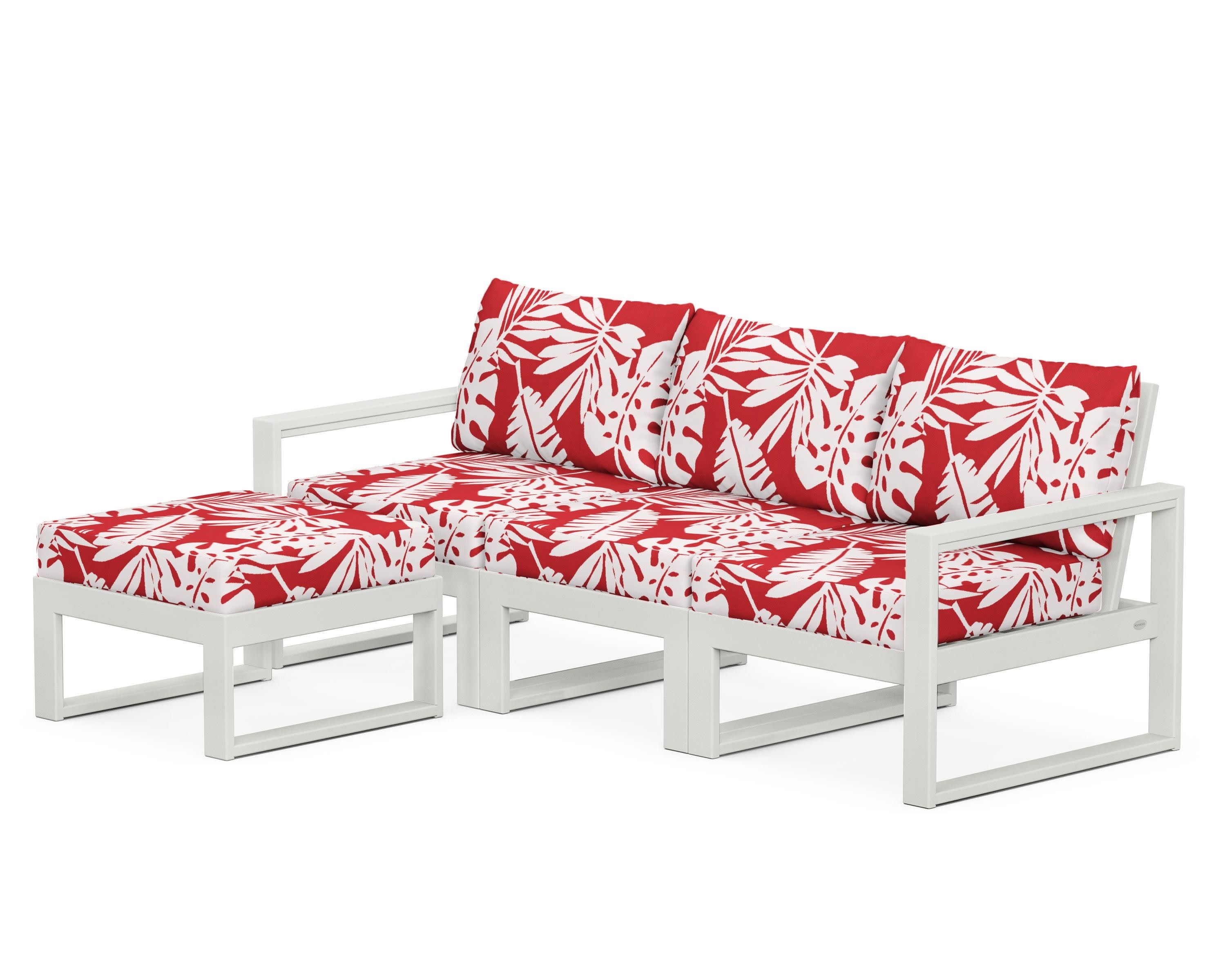 EDGE 4-Piece Modular Deep Seating Set with Ottoman in Vintage White / Leaf Crimson