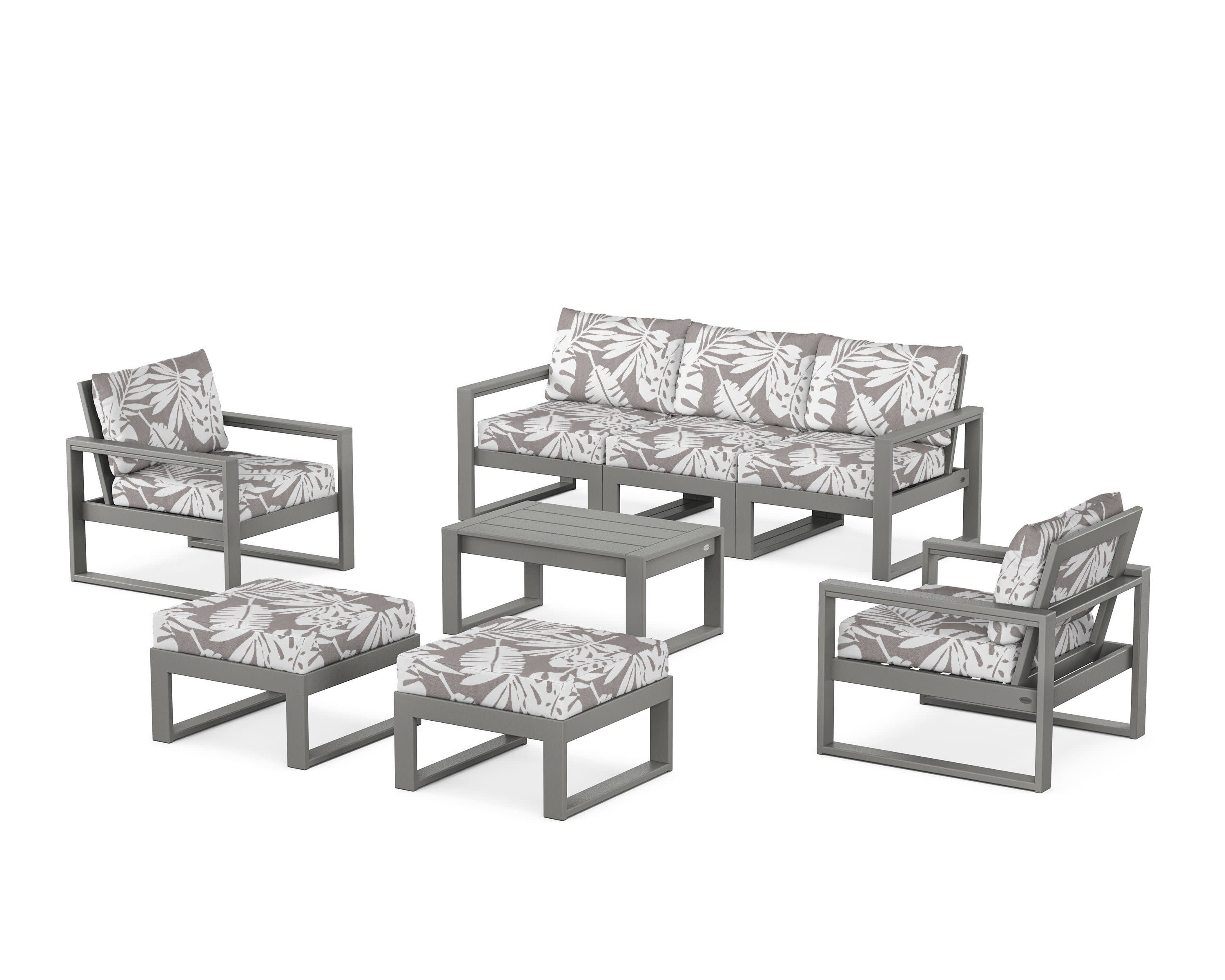 EDGE Sectional 8-Piece Lounge Sofa Set in Slate Grey / Leaf Grey Mist