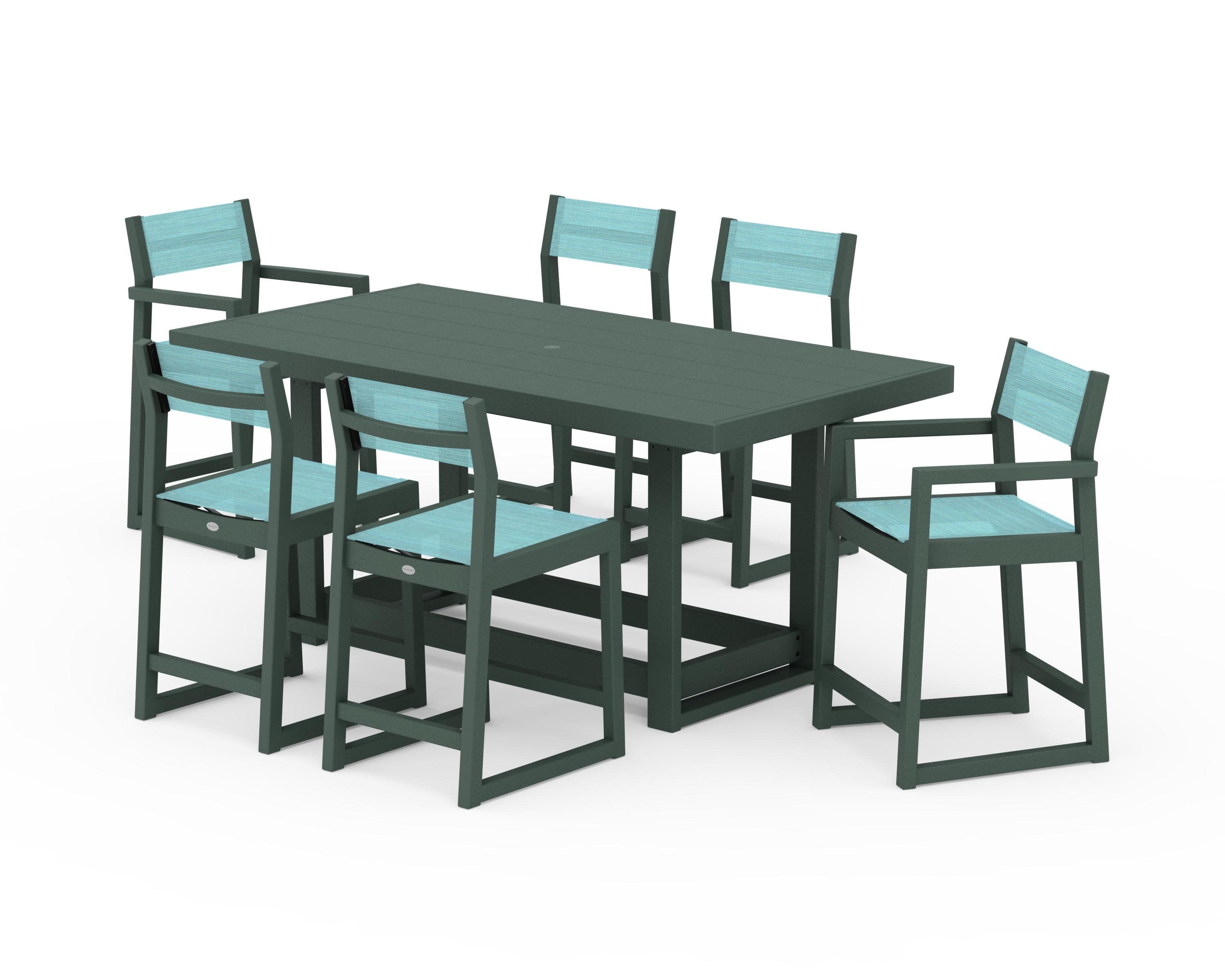 EDGE Sling 7-Piece Counter Table Set in Green / Dupioni Aquamarine Sling