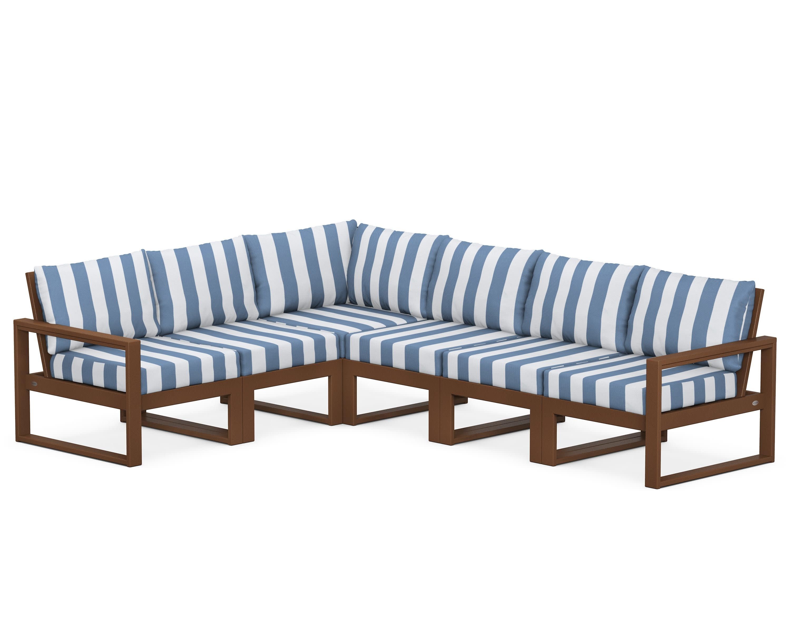 EDGE 6-Piece Modular Deep Seating Set in Teak / Cabana Stripe Sky Blue