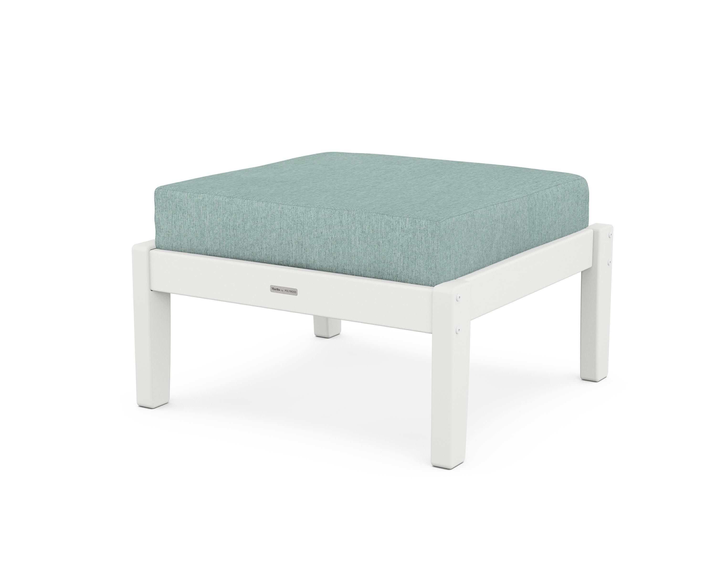 Chinoiserie Deep Seating Ottoman in White / Glacier Spa