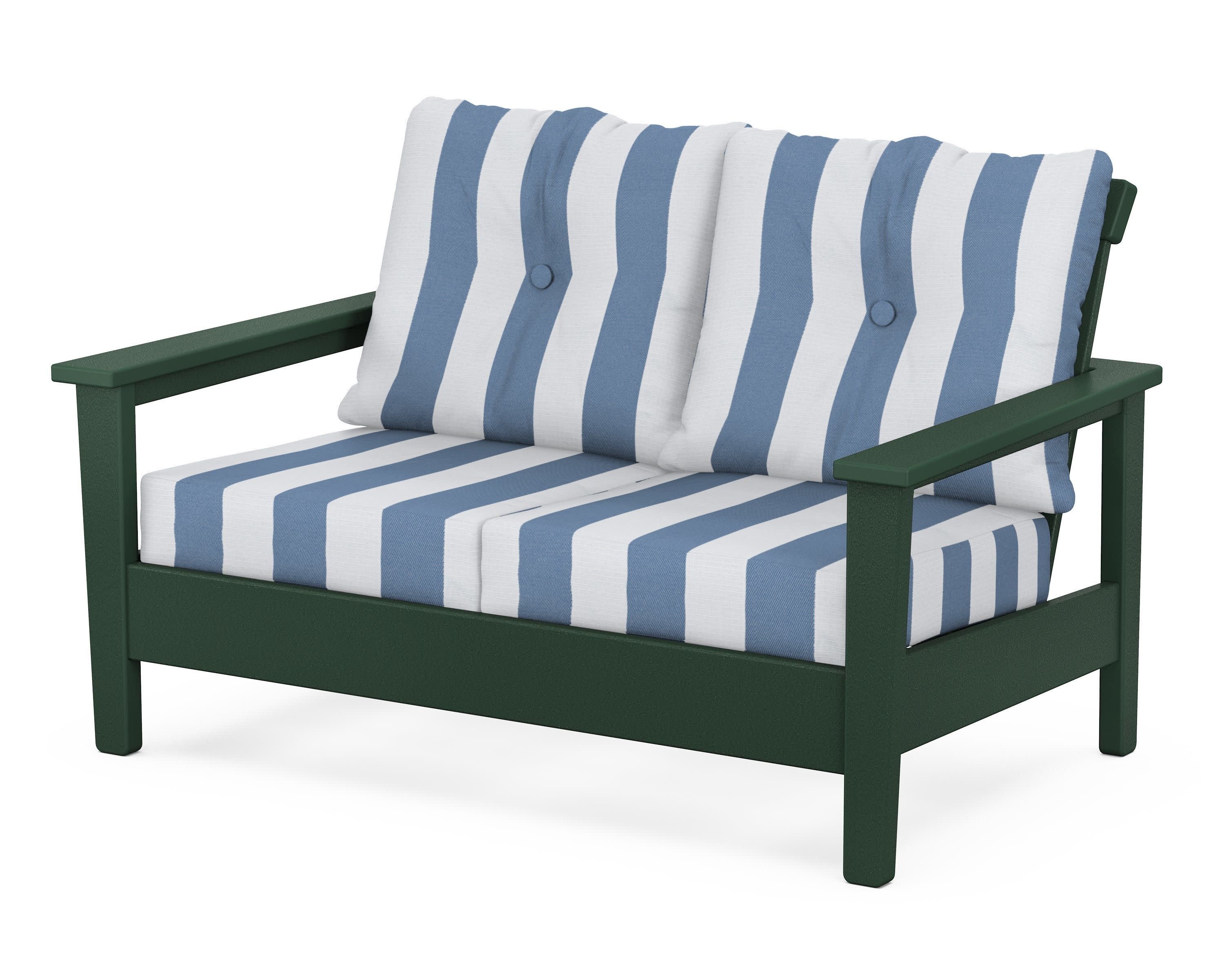 Prescott Deep Seating Loveseat in Green / Cabana Stripe Sky Blue