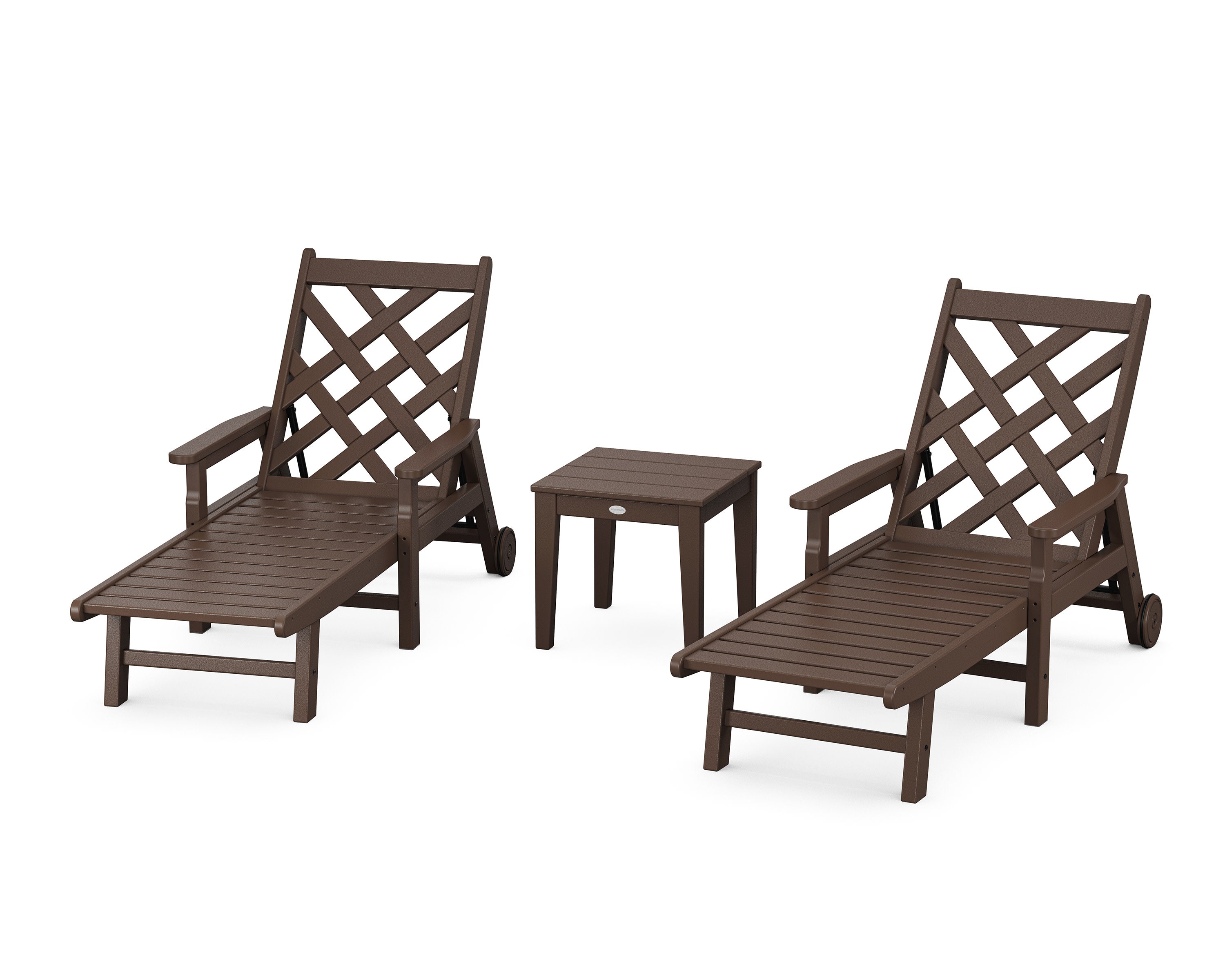 Wovendale 3-Piece Chaise Set with Arms and Wheels in Mahogany