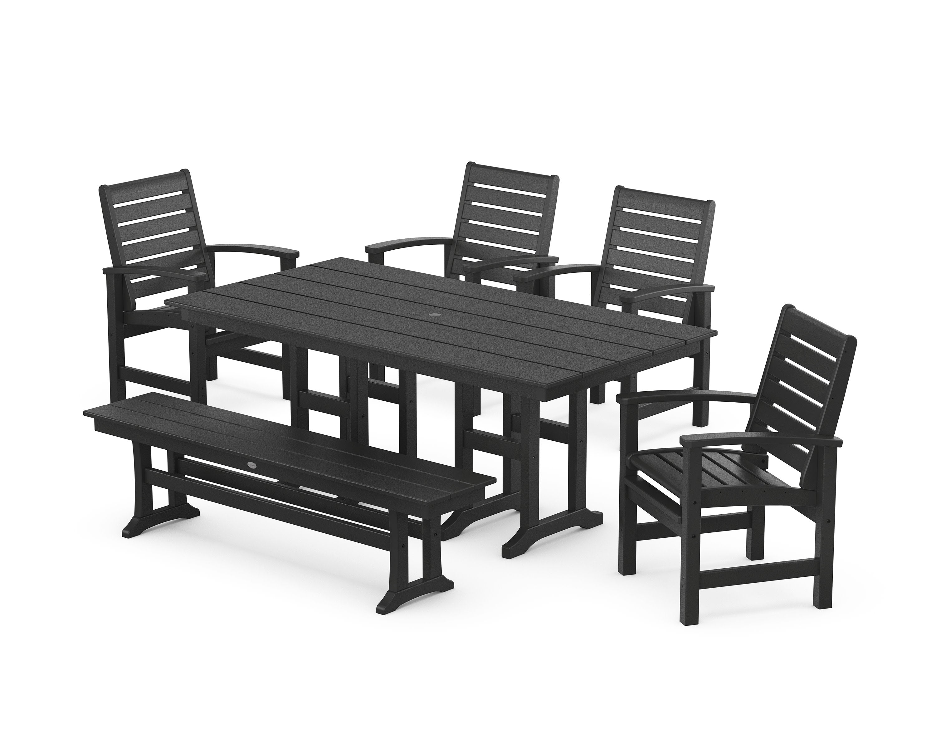 Signature 6-Piece Farmhouse Dining Set with Bench in Black