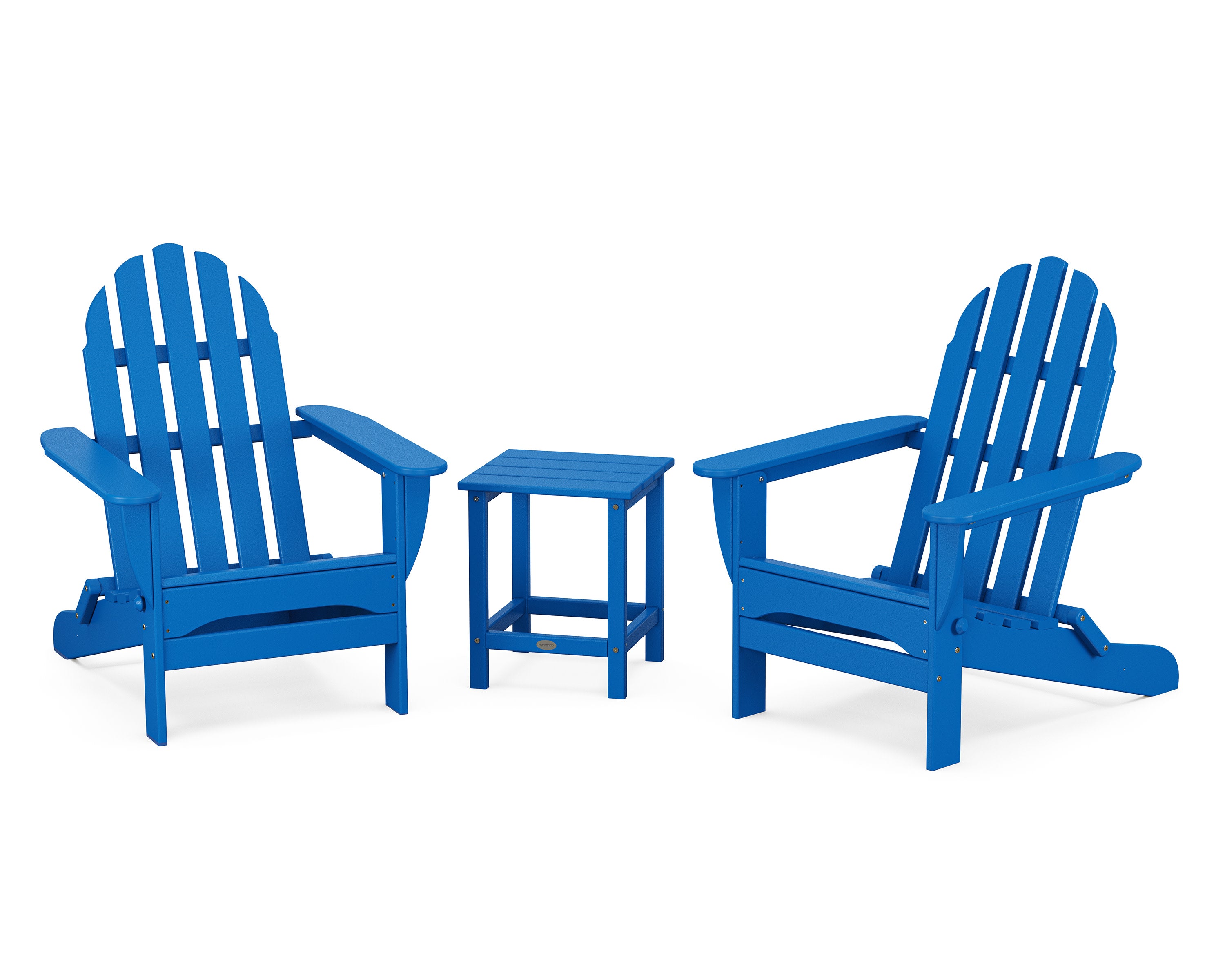 Classic Folding Adirondack 3-Piece Set with Long Island 18" Side Table in Pacific Blue