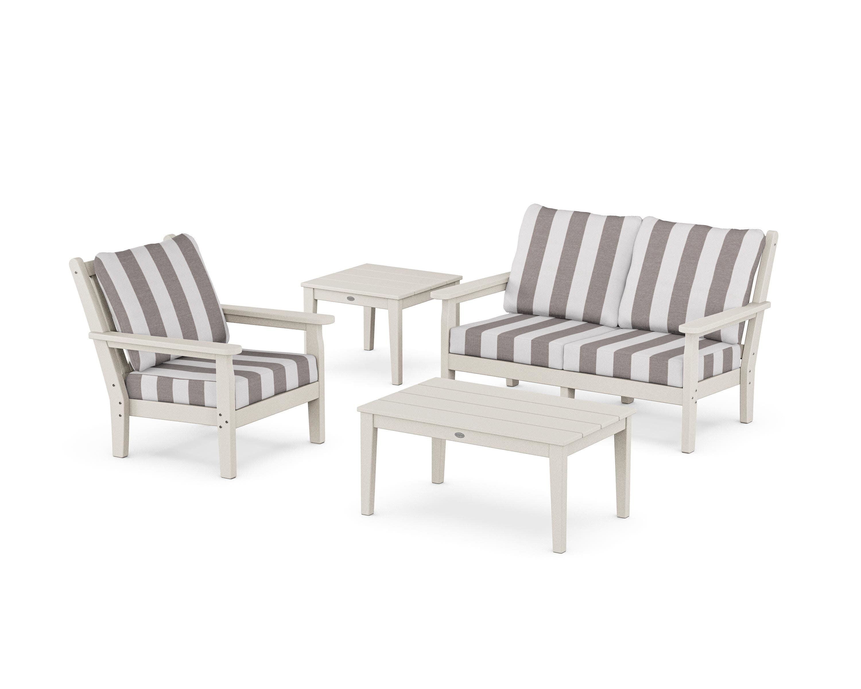 Chippendale 4-Piece Deep Seating Set in Sand / Cabana Stripe Grey Mist