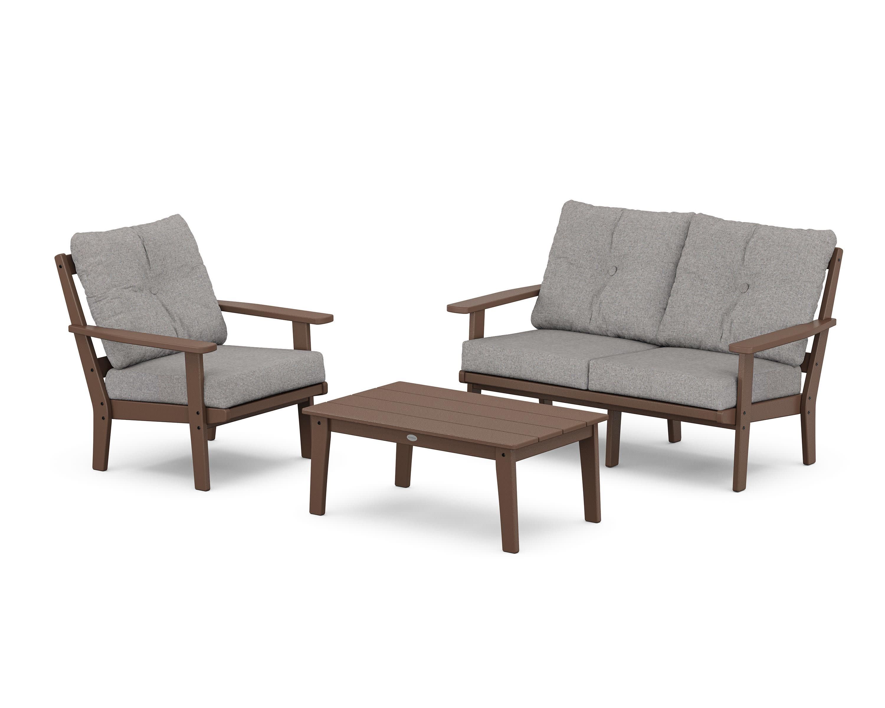 Oxford 3-Piece Deep Seating Set with Loveseat in Mahogany / Grey Mist