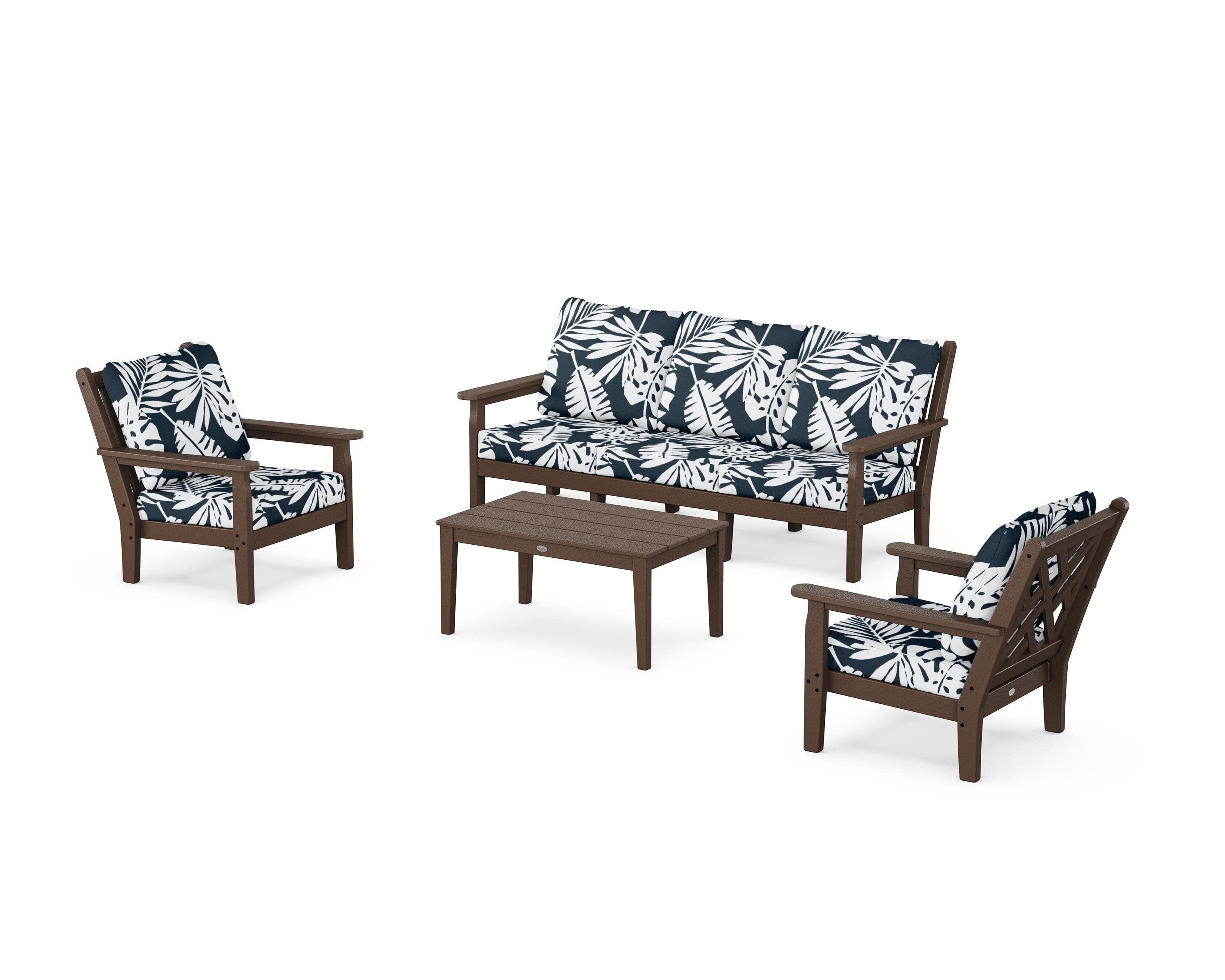 Chippendale 4-Piece Deep Seating Set with Sofa in Mahogany / Leaf Marine Indigo