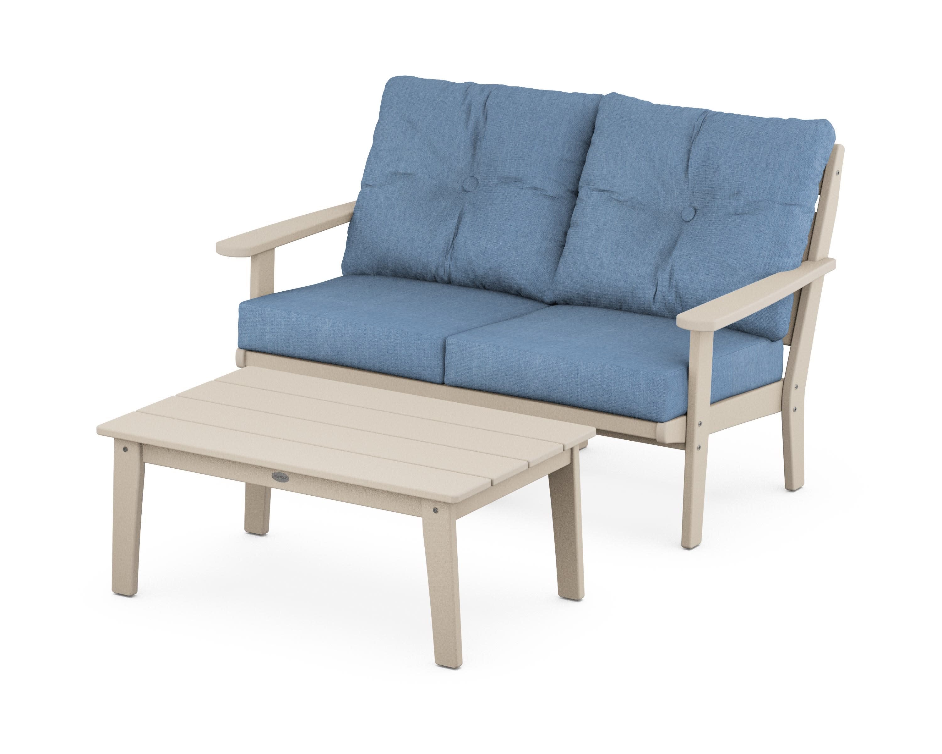 Lakeside 2-Piece Lounge Loveseat Set in Sand / Sky Blue
