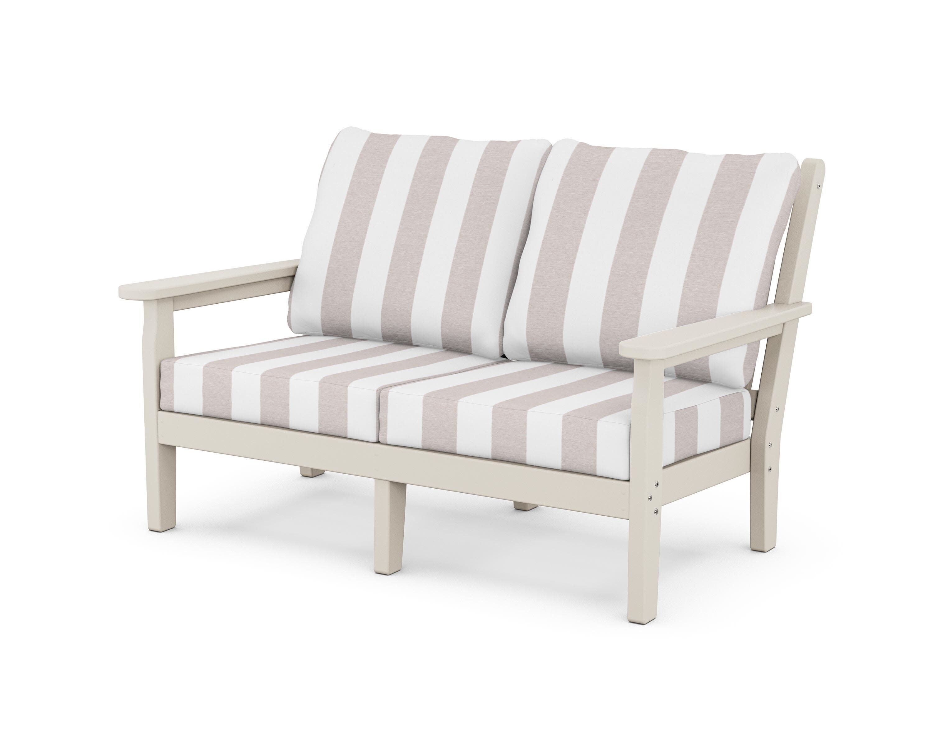 Chippendale Deep Seating Loveseat in Sand / Cabana Stripe Dune Burlap