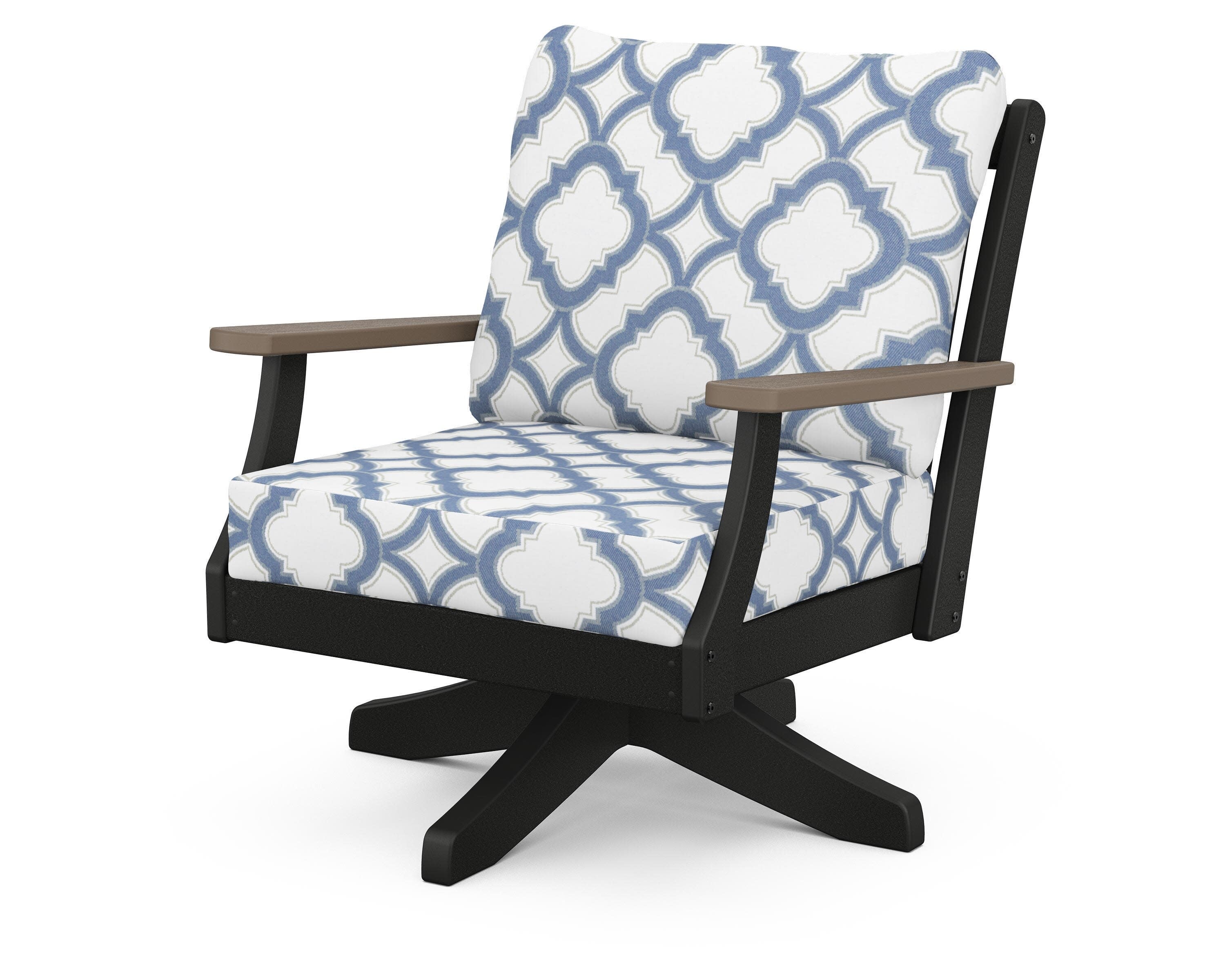 Braxton Deep Seating Swivel Chair in Black / Kona / Trellis Sky Blue
