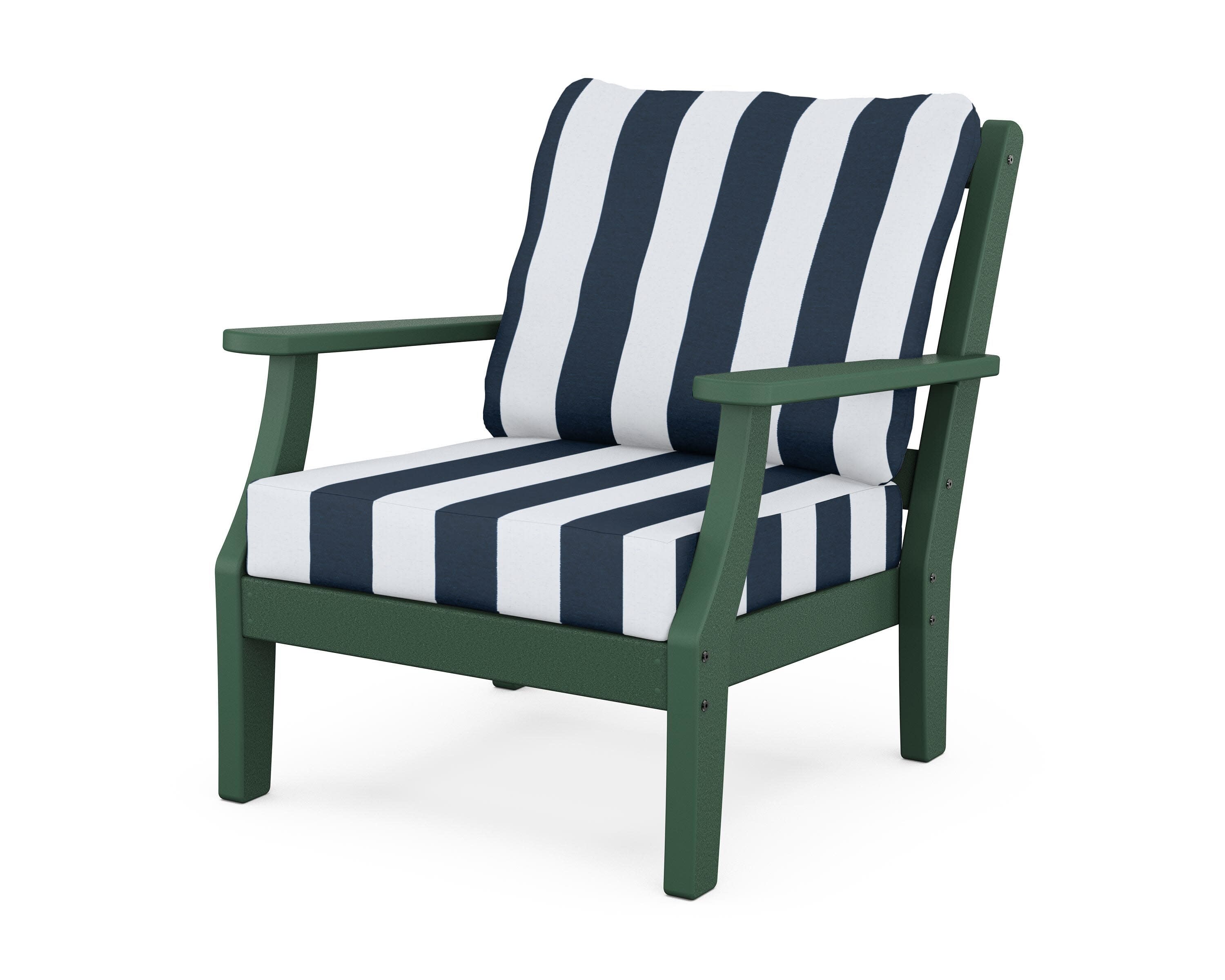 Chinoiserie Deep Seating Chair in Green / Cabana Stripe Marine Indigo