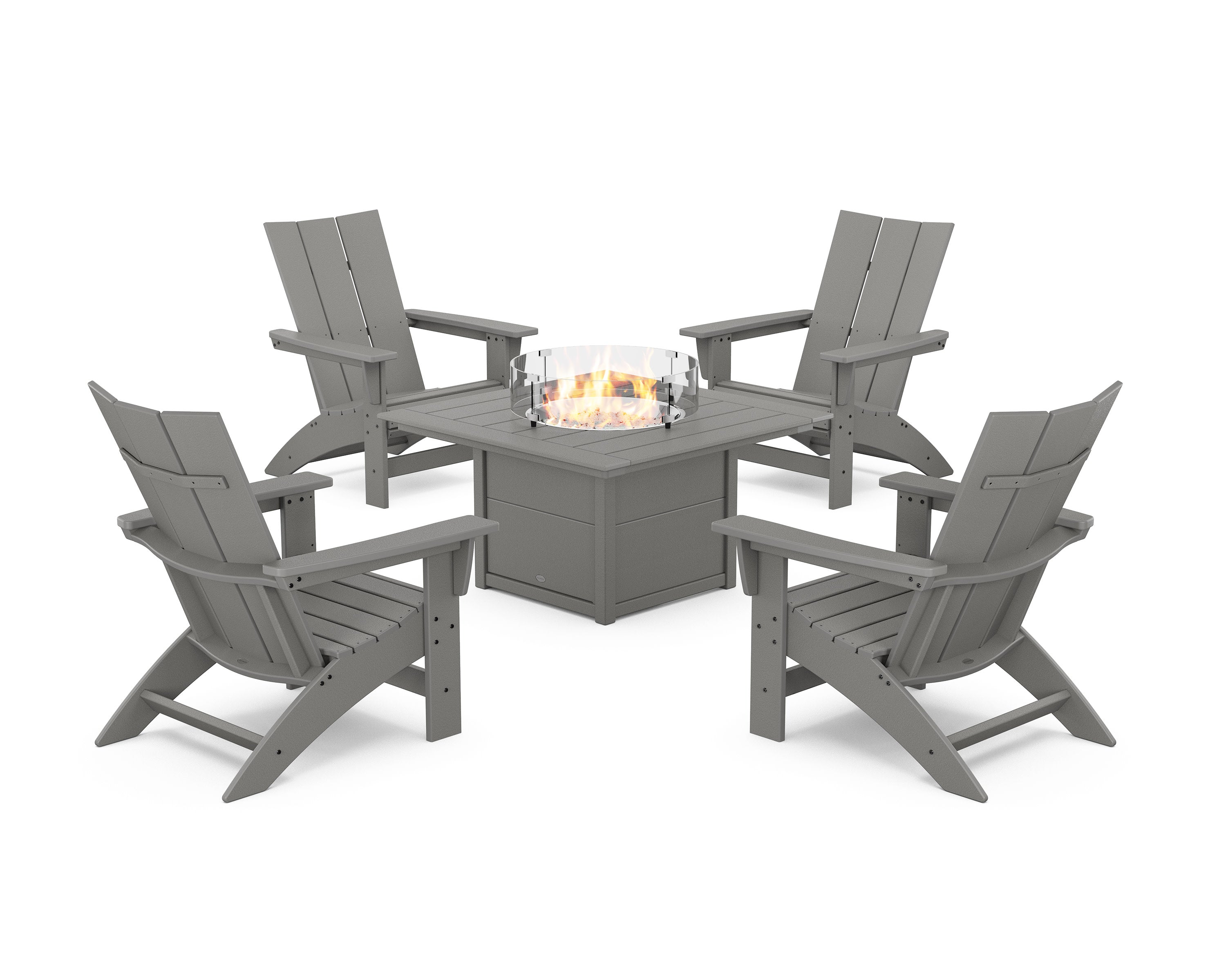 5-Piece Modern Grand Adirondack Conversation Set with Fire Pit Table in Slate Grey