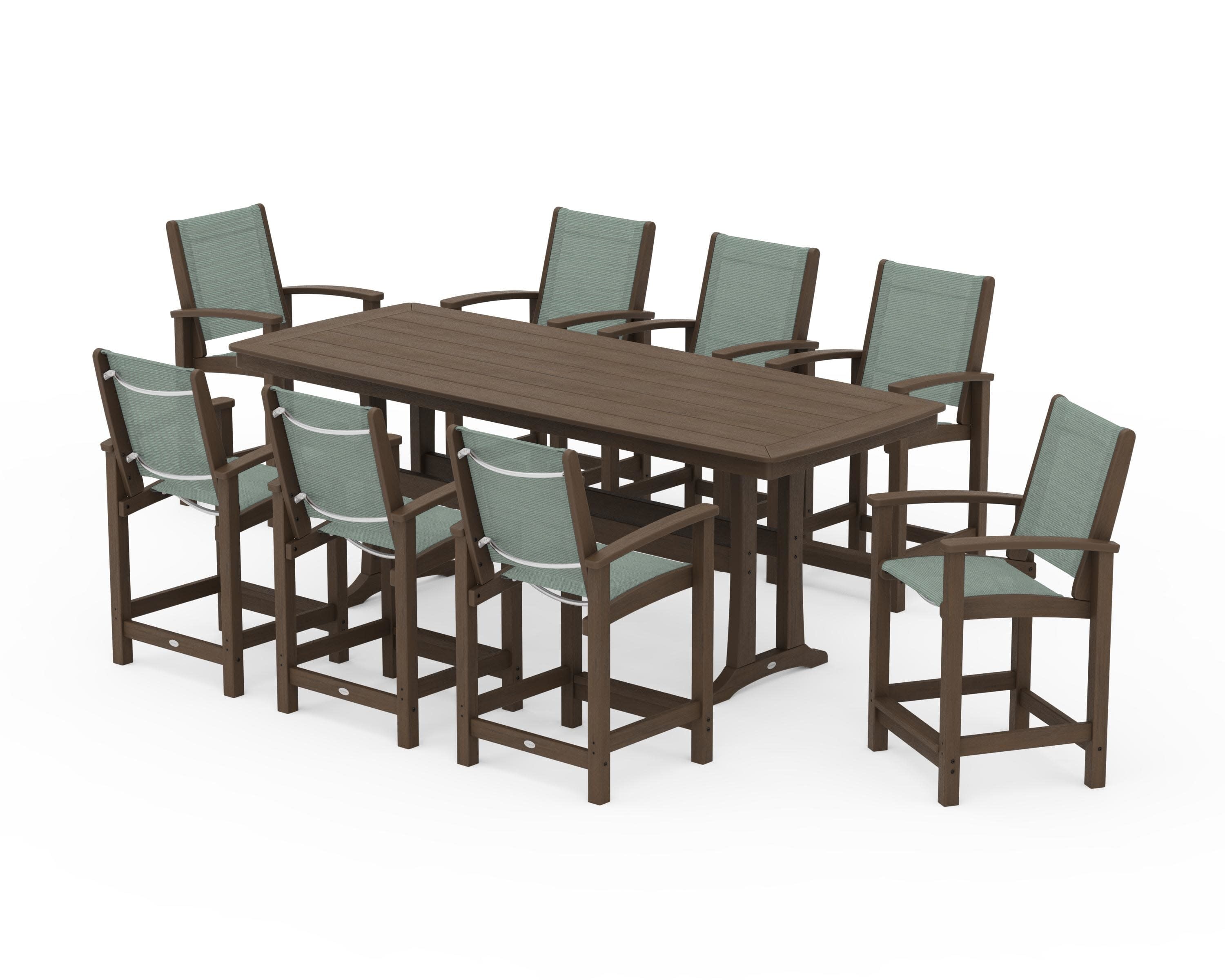 Coastal 9-Piece Counter Set with Trestle Legs in Kona / Dupioni Sea Mist Sling