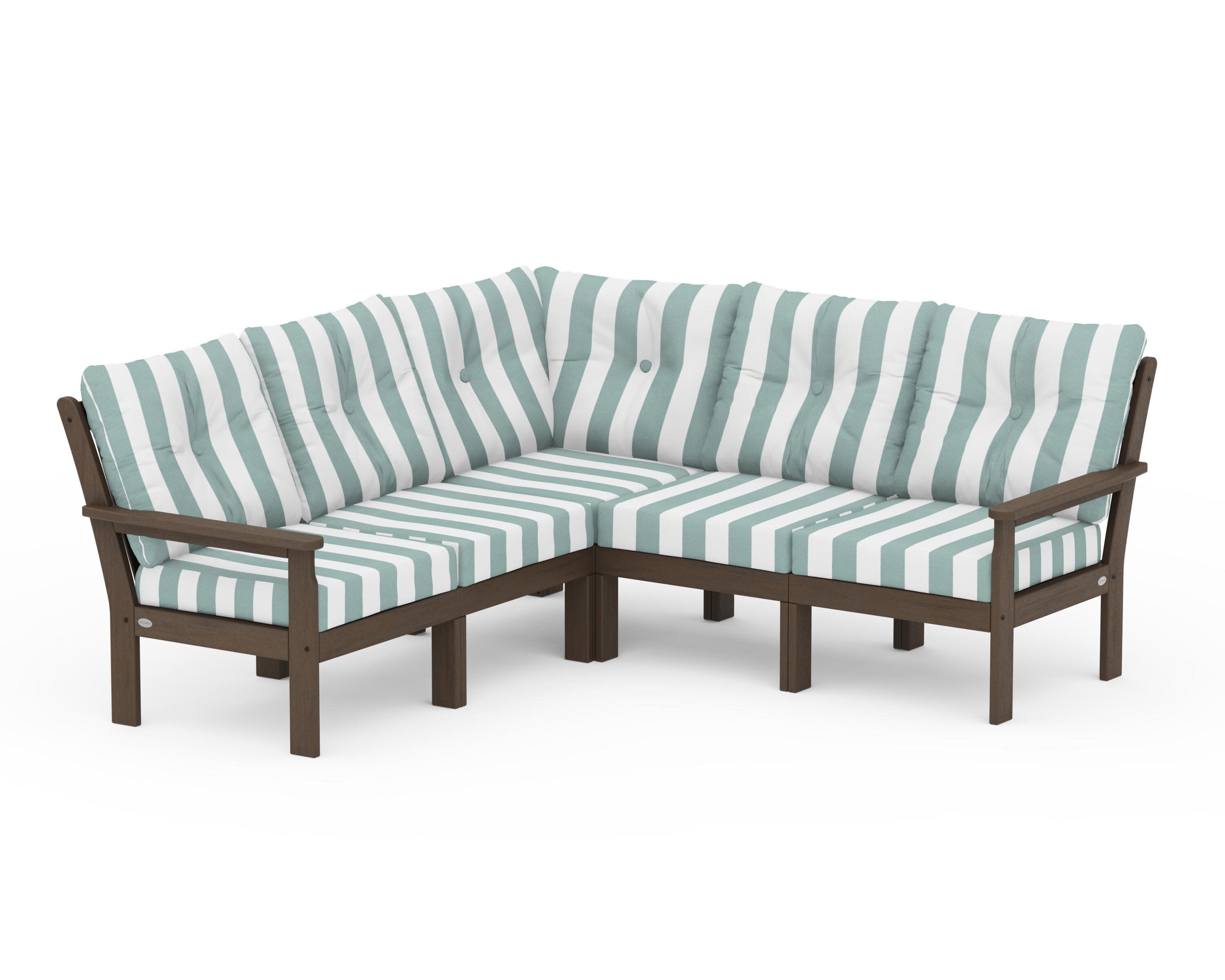 Vineyard 5-Piece Sectional in Kona / Cabana Stripe Glacier Spa