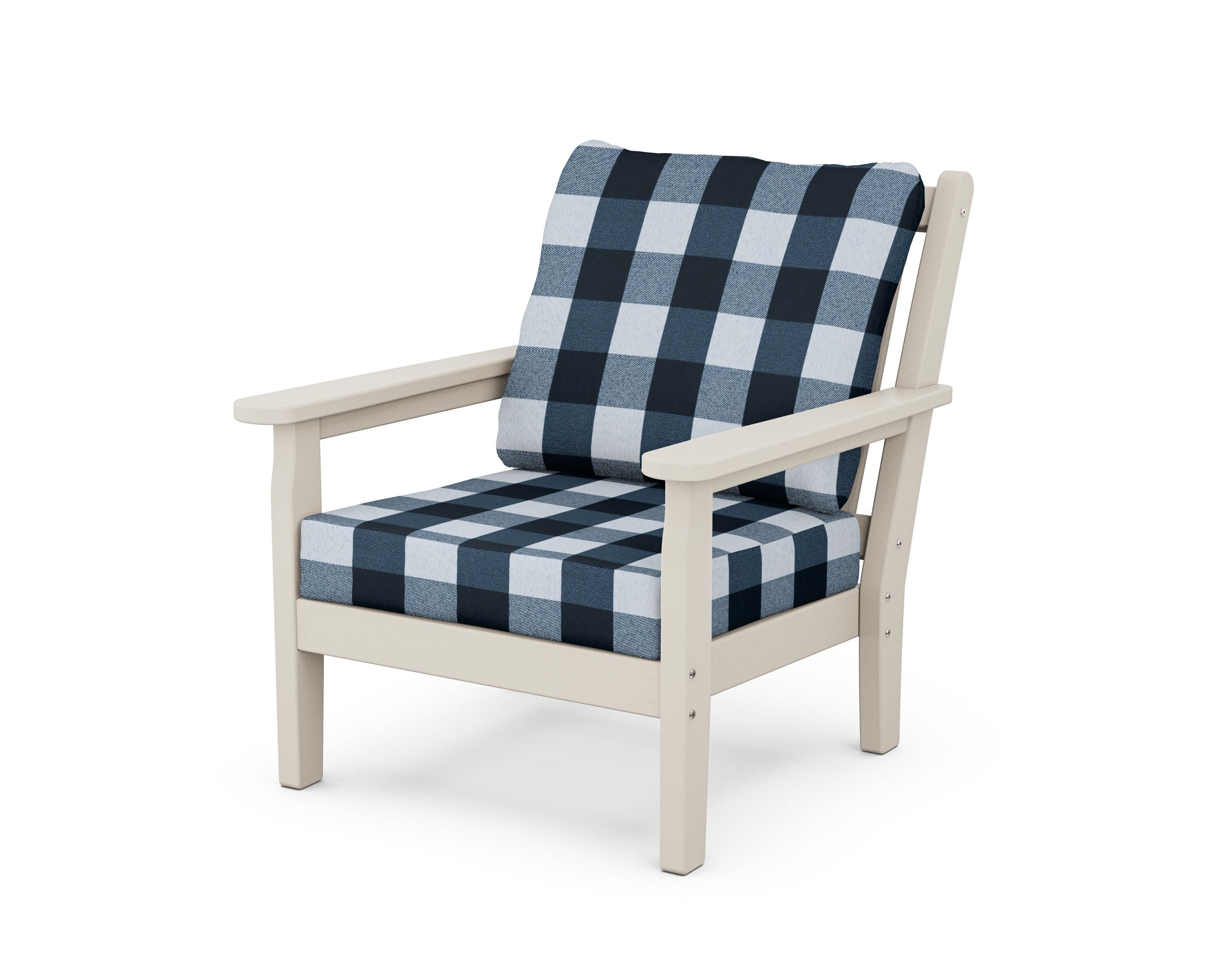 Chippendale Deep Seating Chair in Sand / Buffalo Plaid Marine Indigo