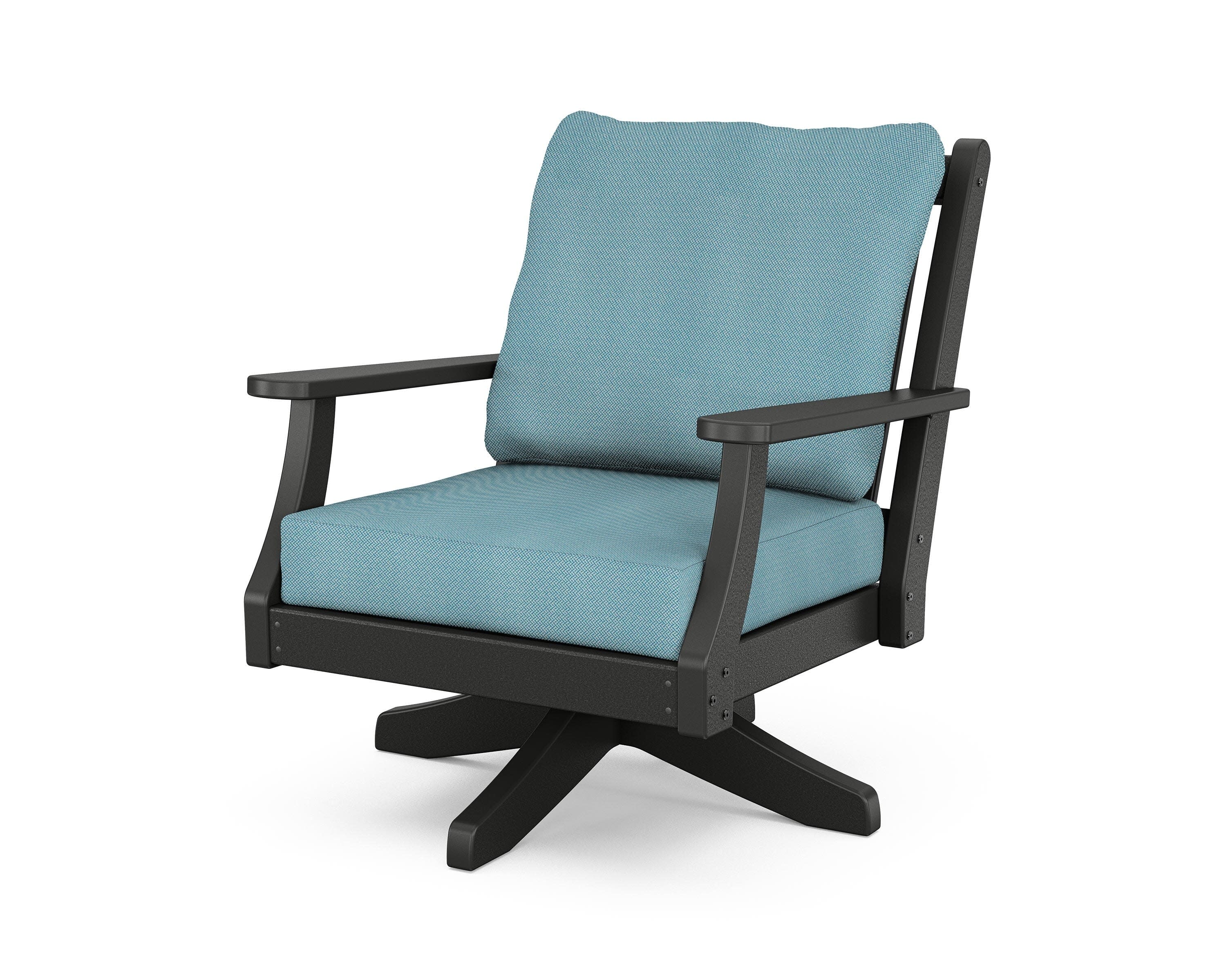 Wovendale Deep Seating Swivel Chair in Black / Lattice Sky Blue