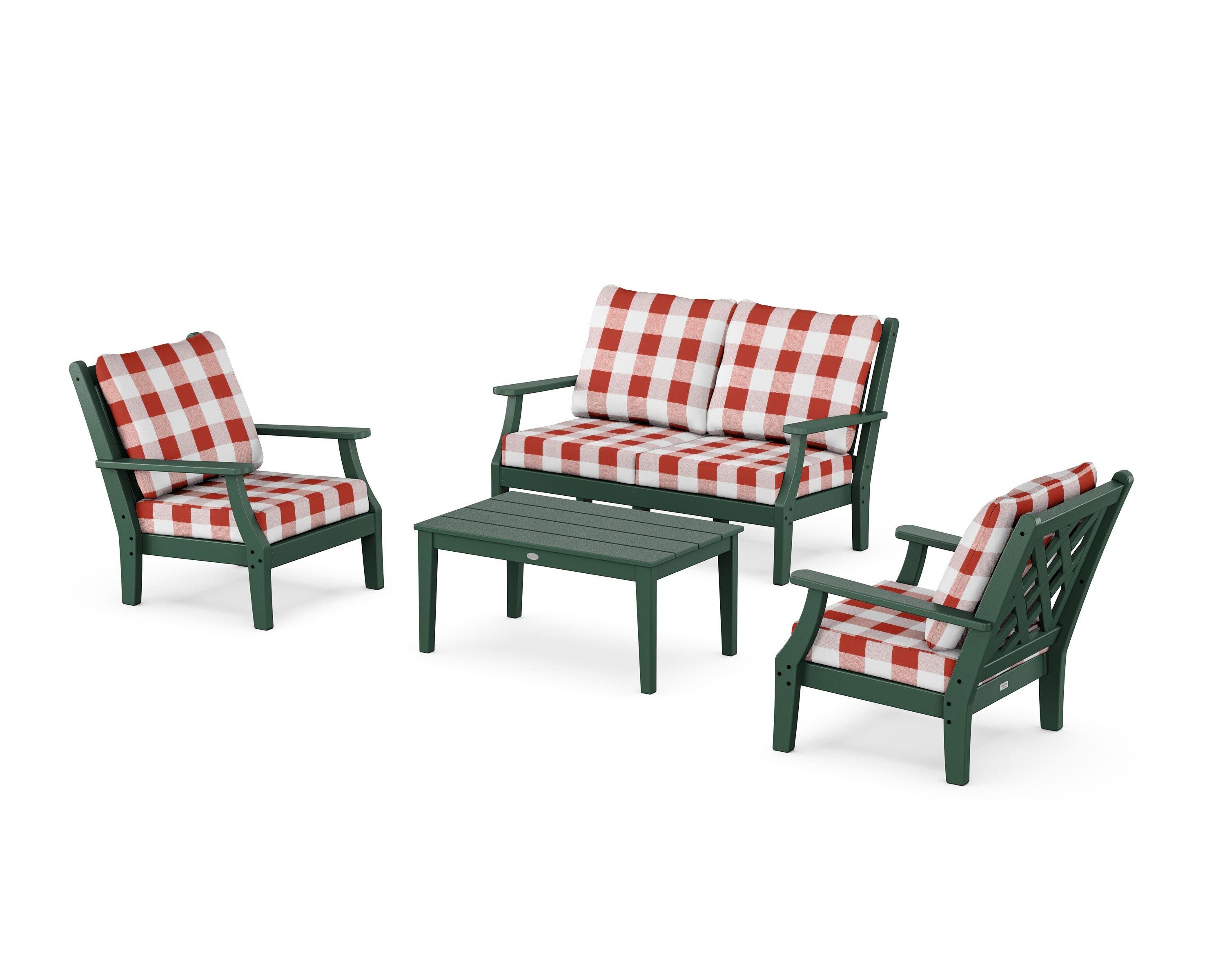 Wovendale 4-Piece Deep Seating Set with Loveseat in Green / Buffalo Plaid Crimson