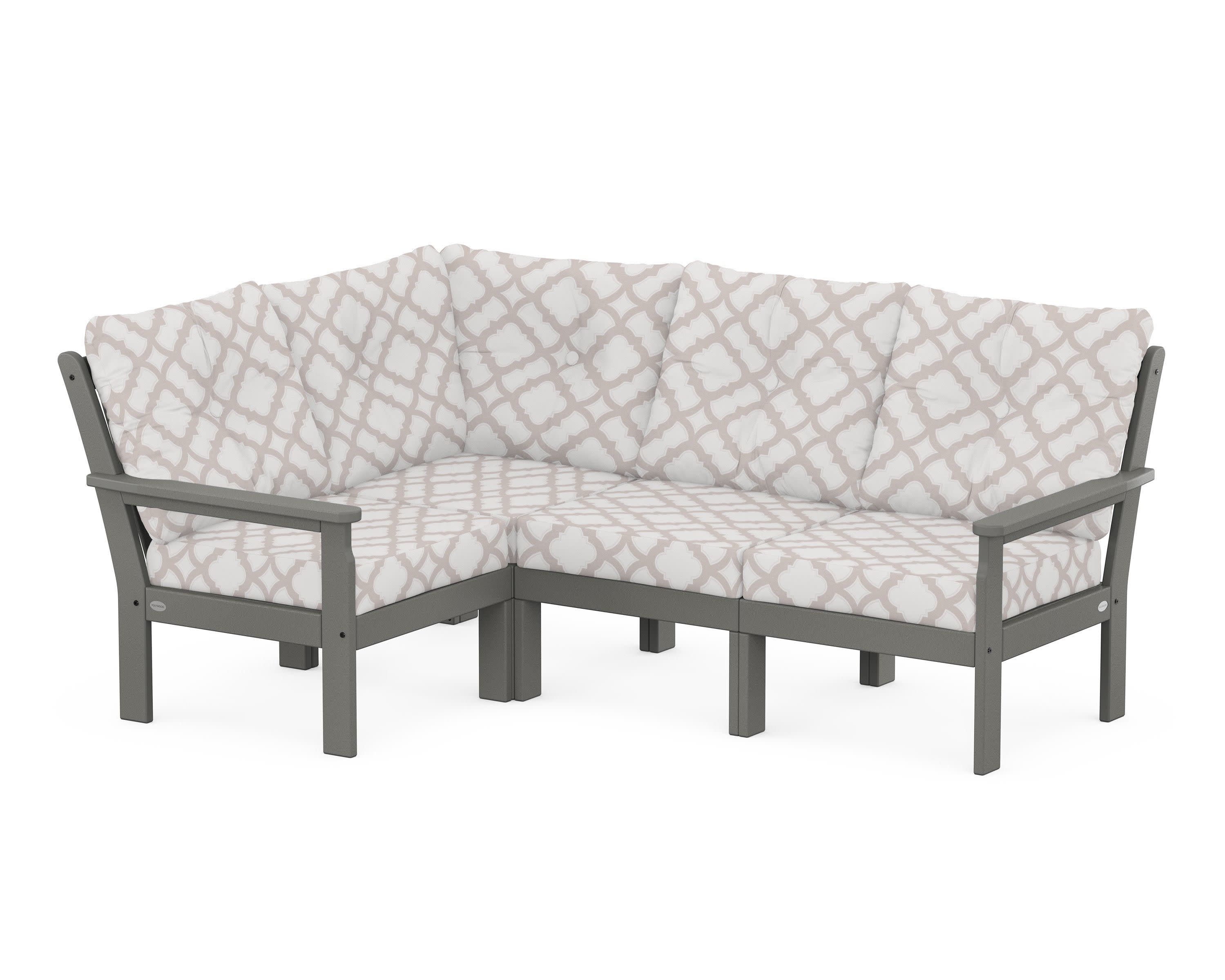 Vineyard 4-Piece Sectional in Slate Grey / Trellis Dune Burlap