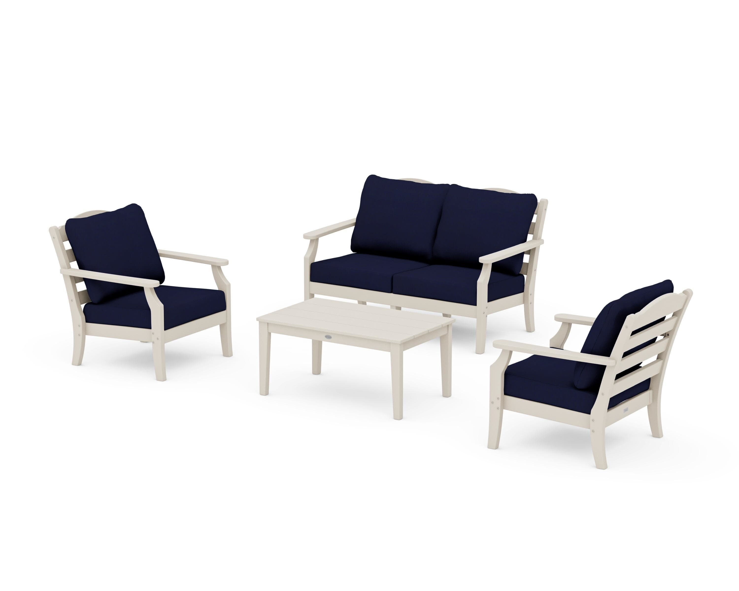Savannah 4-Piece Deep Seating Set with Loveseat in Sand / Navy