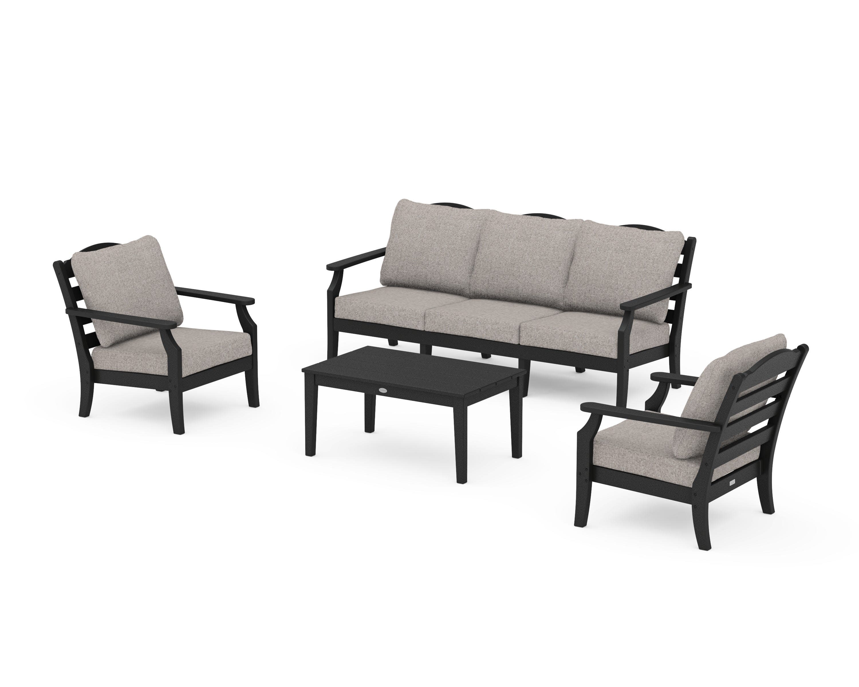 Savannah 4-Piece Deep Seating Set with Sofa in Black / Weathered Tweed