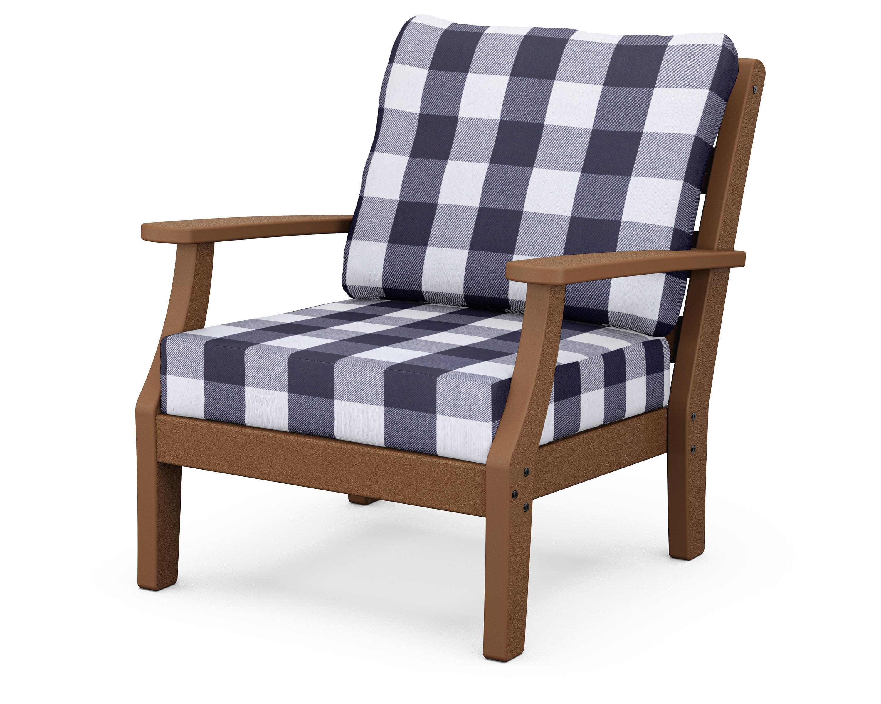 Chesapeake Deep Seating Chair in Teak / Buffalo Plaid Navy