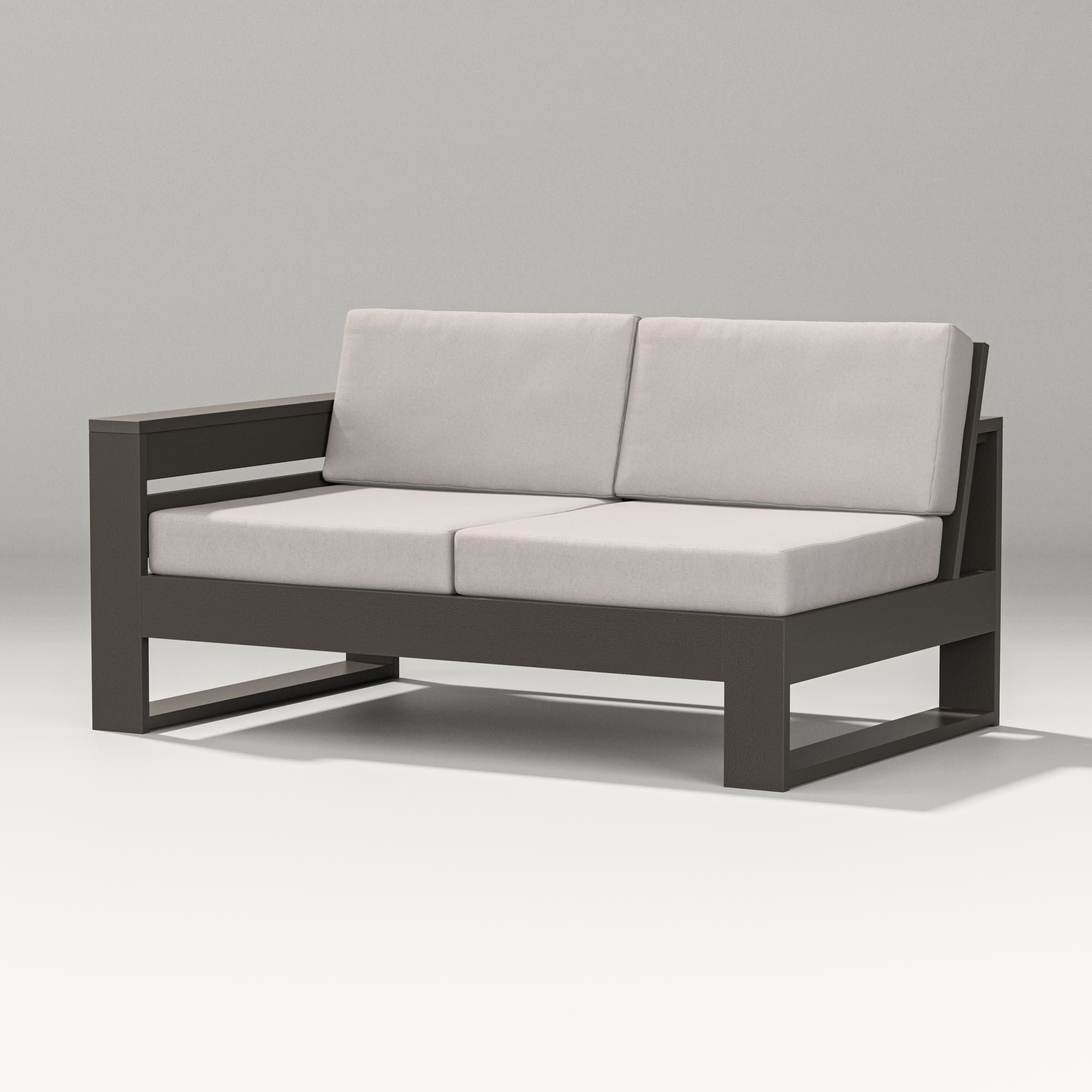 Latitude Modular Left Arm Loveseat in Vintage Coffee / Dune Burlap