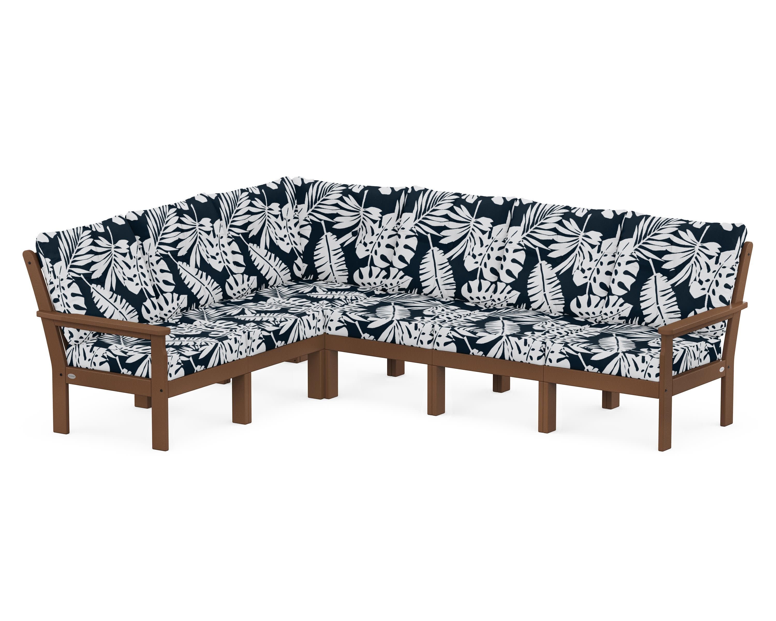 Vineyard 6-Piece Sectional in Teak / Leaf Marine Indigo