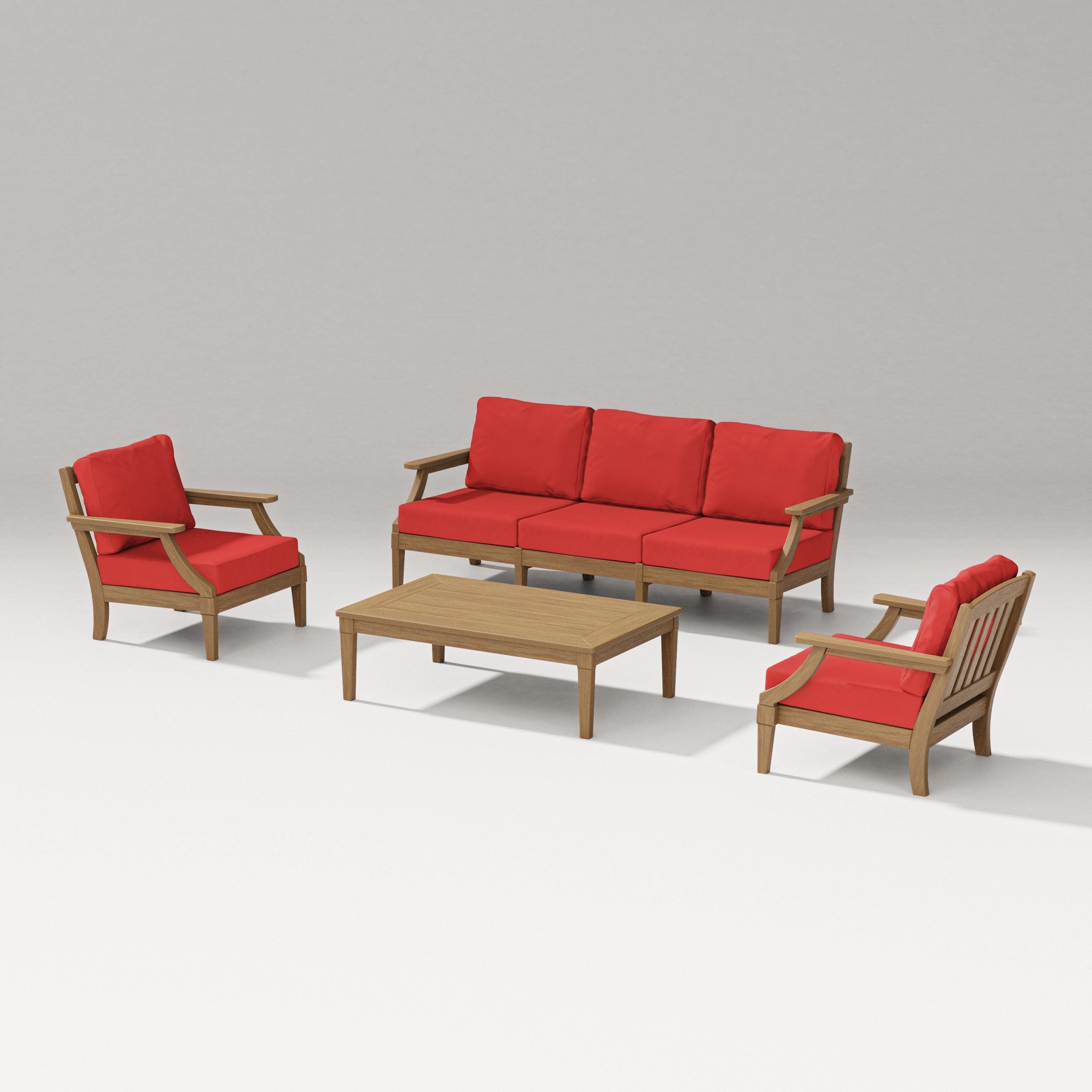 Estate 4-Piece Lounge Sofa Set in Natural / Crimson Linen