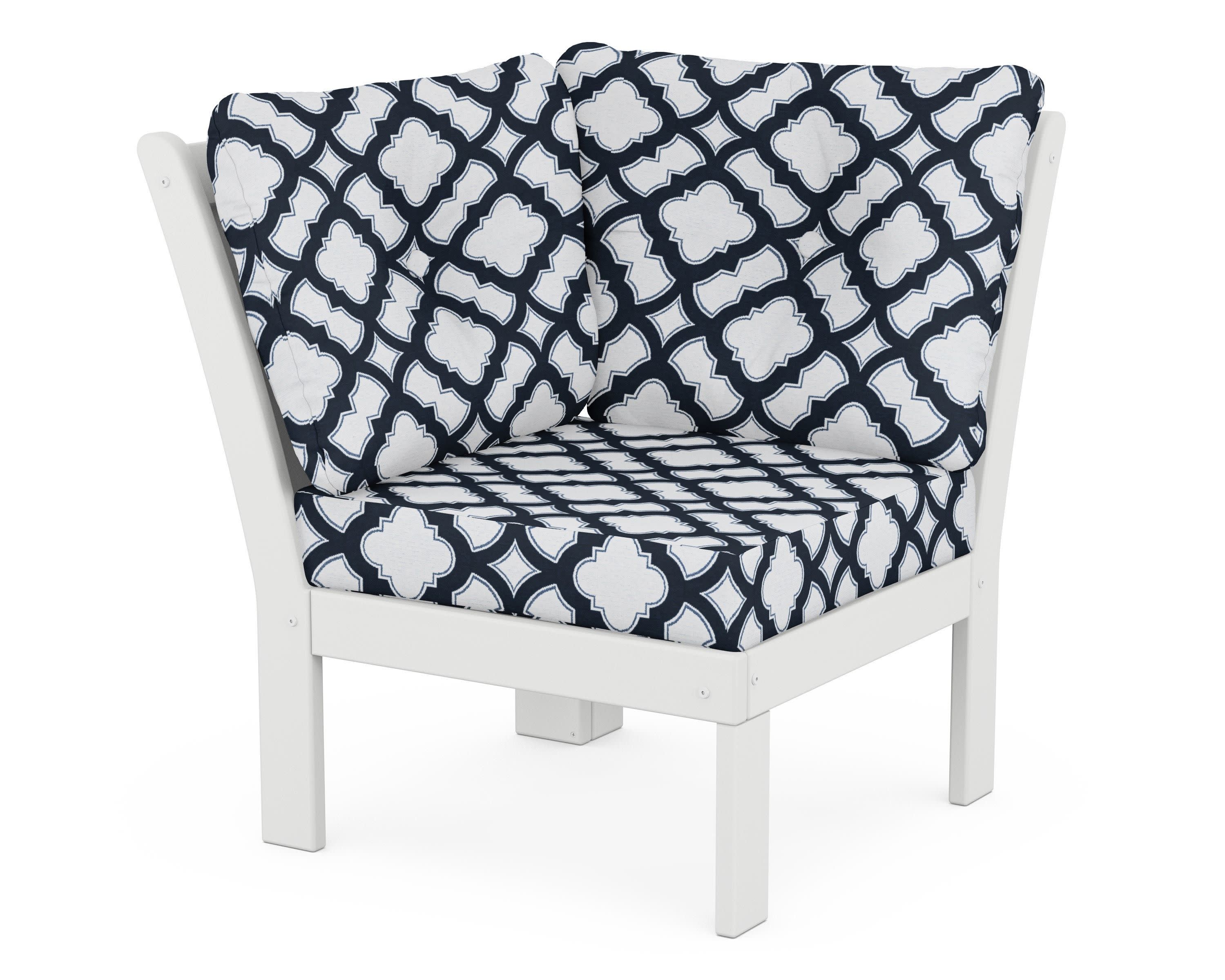Vineyard Modular Corner Chair in White / Trellis Marine Indigo