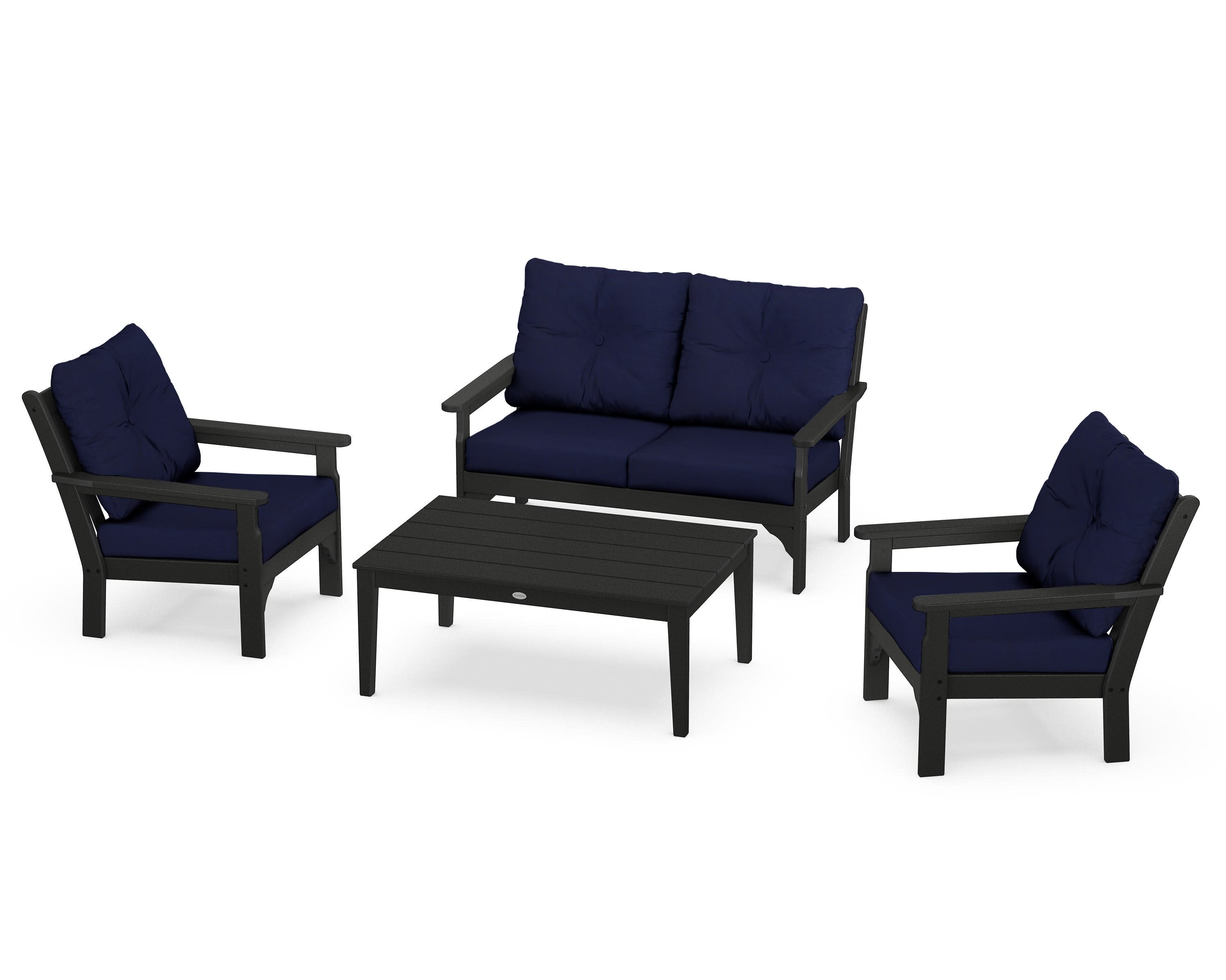 Vineyard 4-Piece Deep Seating Set in Black / Navy