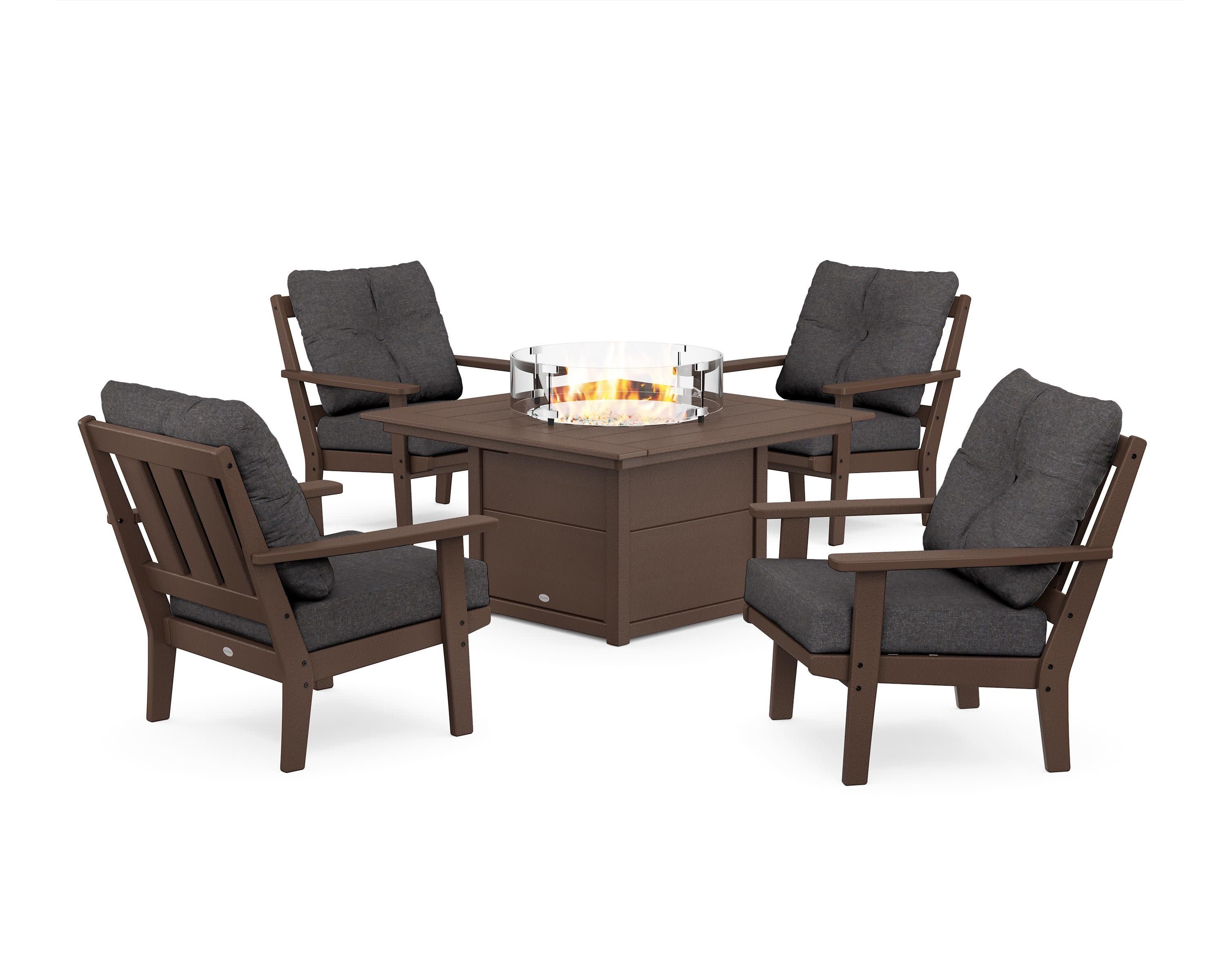 Oxford 5-Piece Deep Seating Set with Fire Pit Table in Mahogany / Ash Charcoal