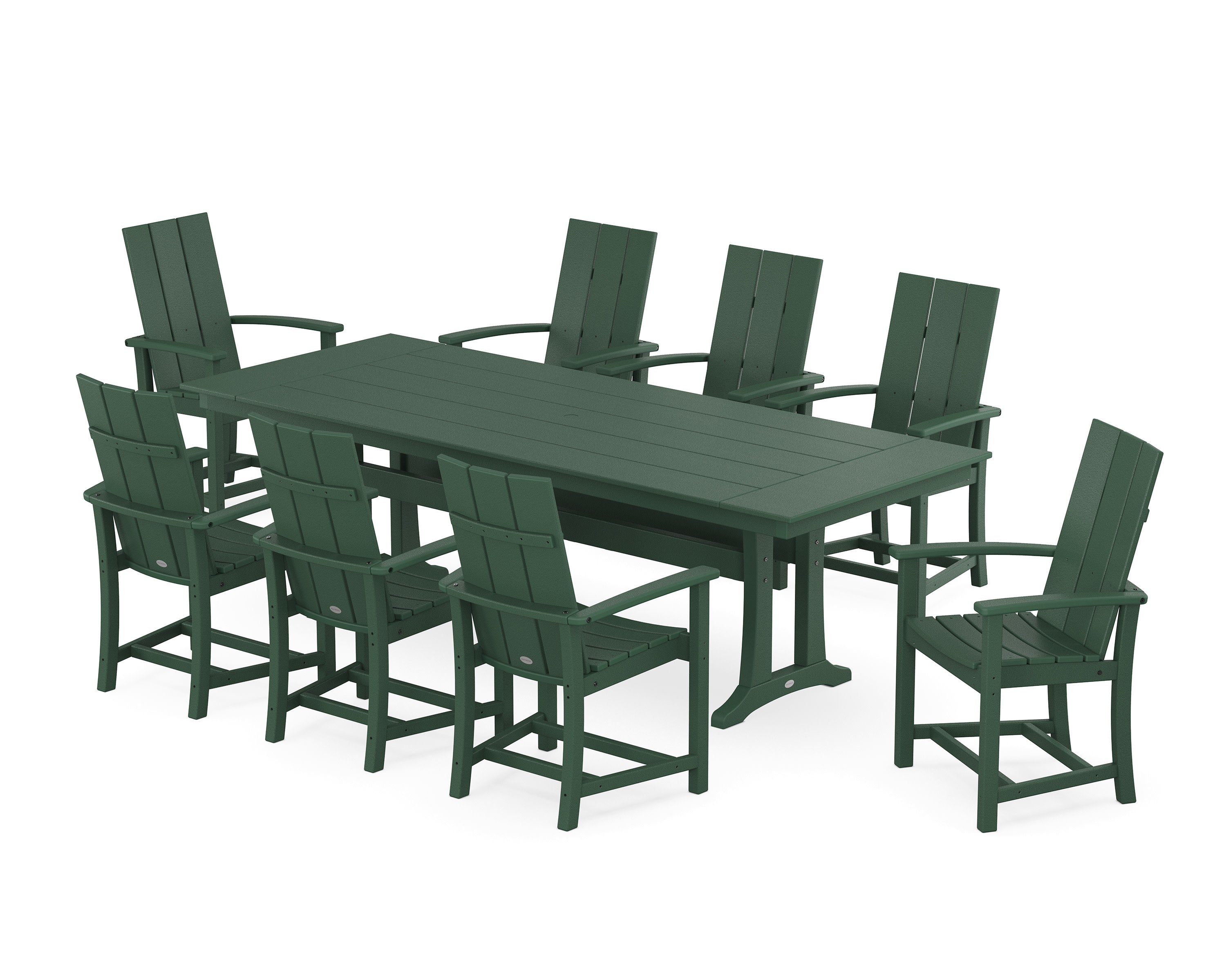 Modern Adirondack 9-Piece Farmhouse Dining Set with Trestle Legs in Green