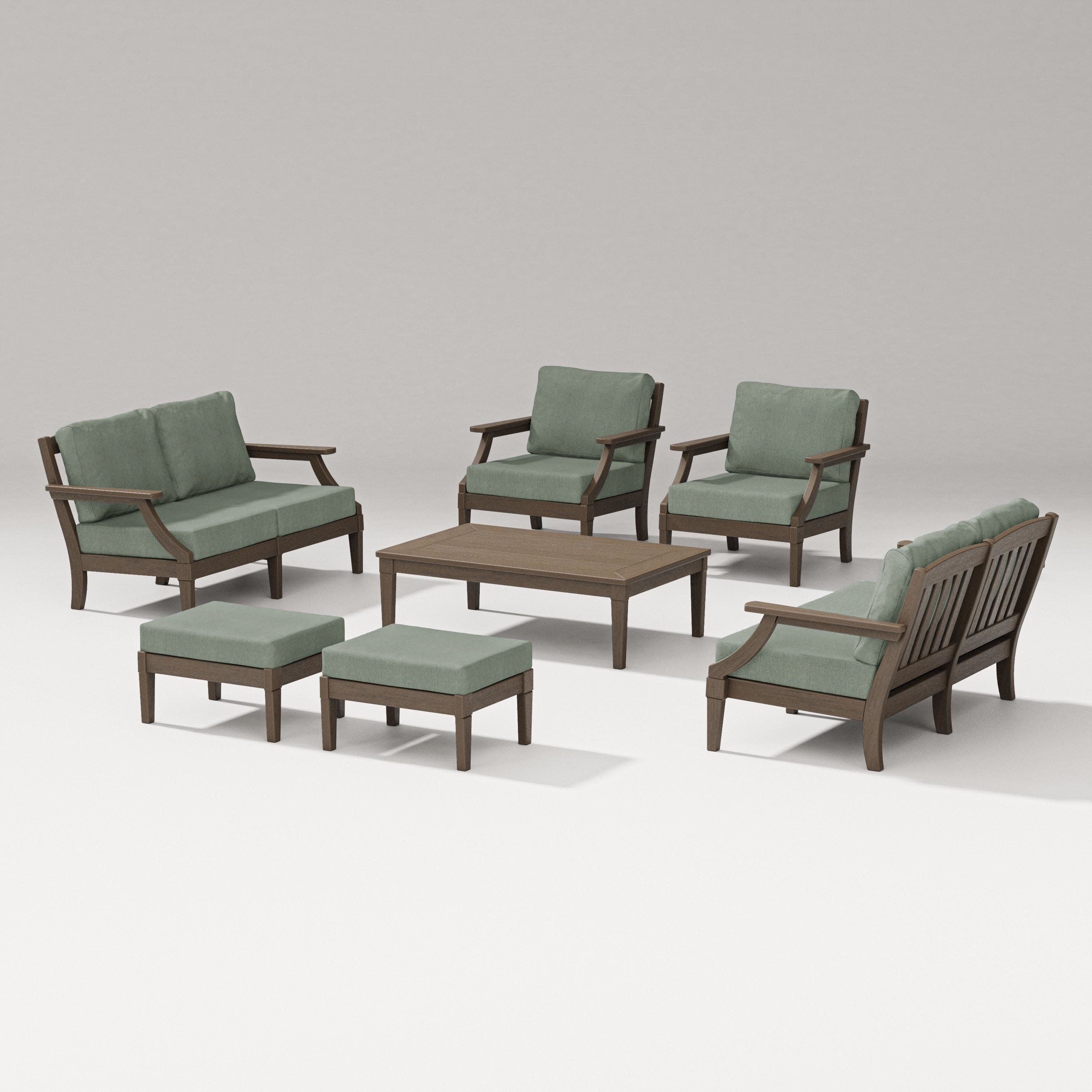 Estate 7-Piece Lounge Loveseat Set in Kona / Cast Sage