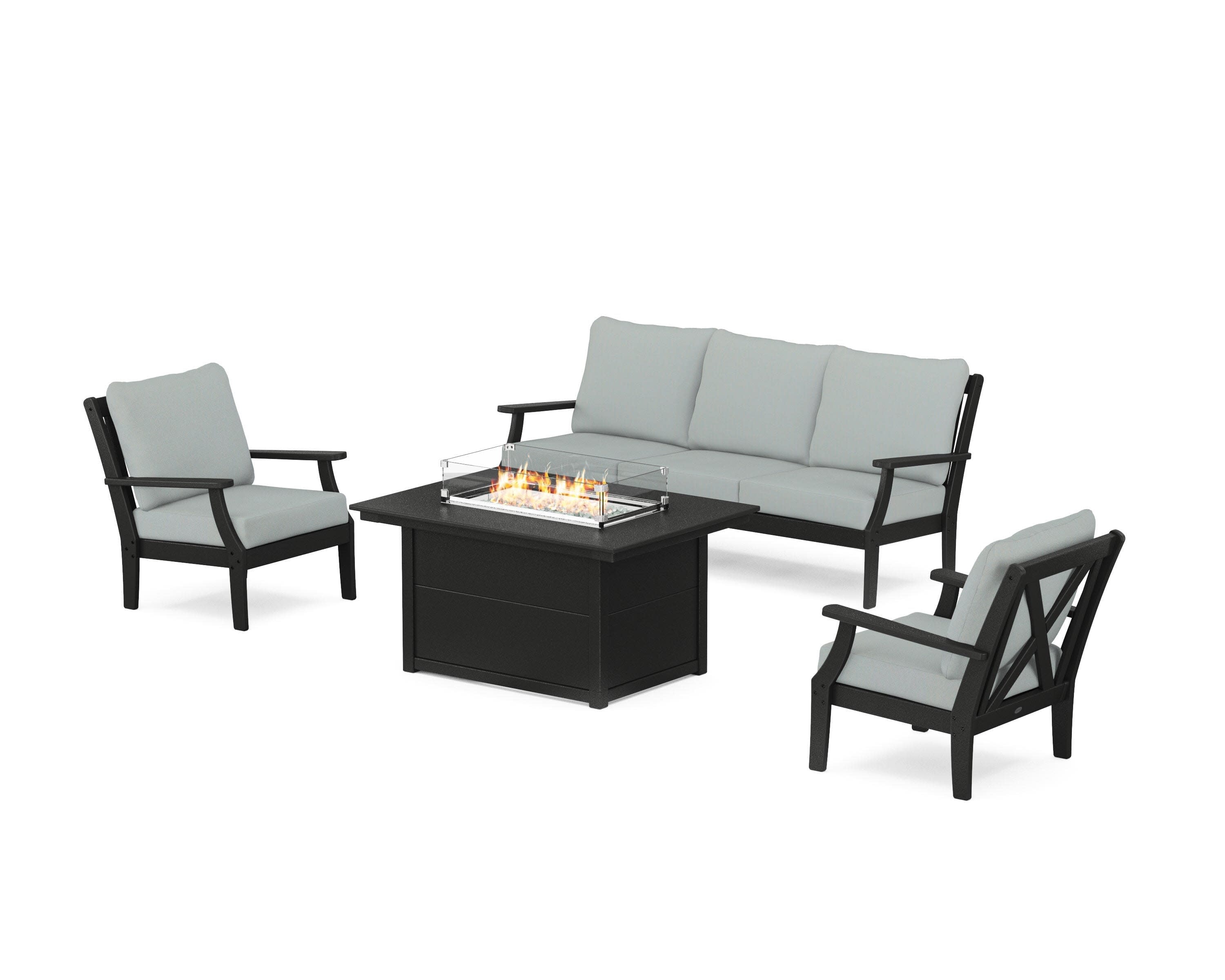 Braxton Deep Seating Fire Pit Table Set in Black / Spa