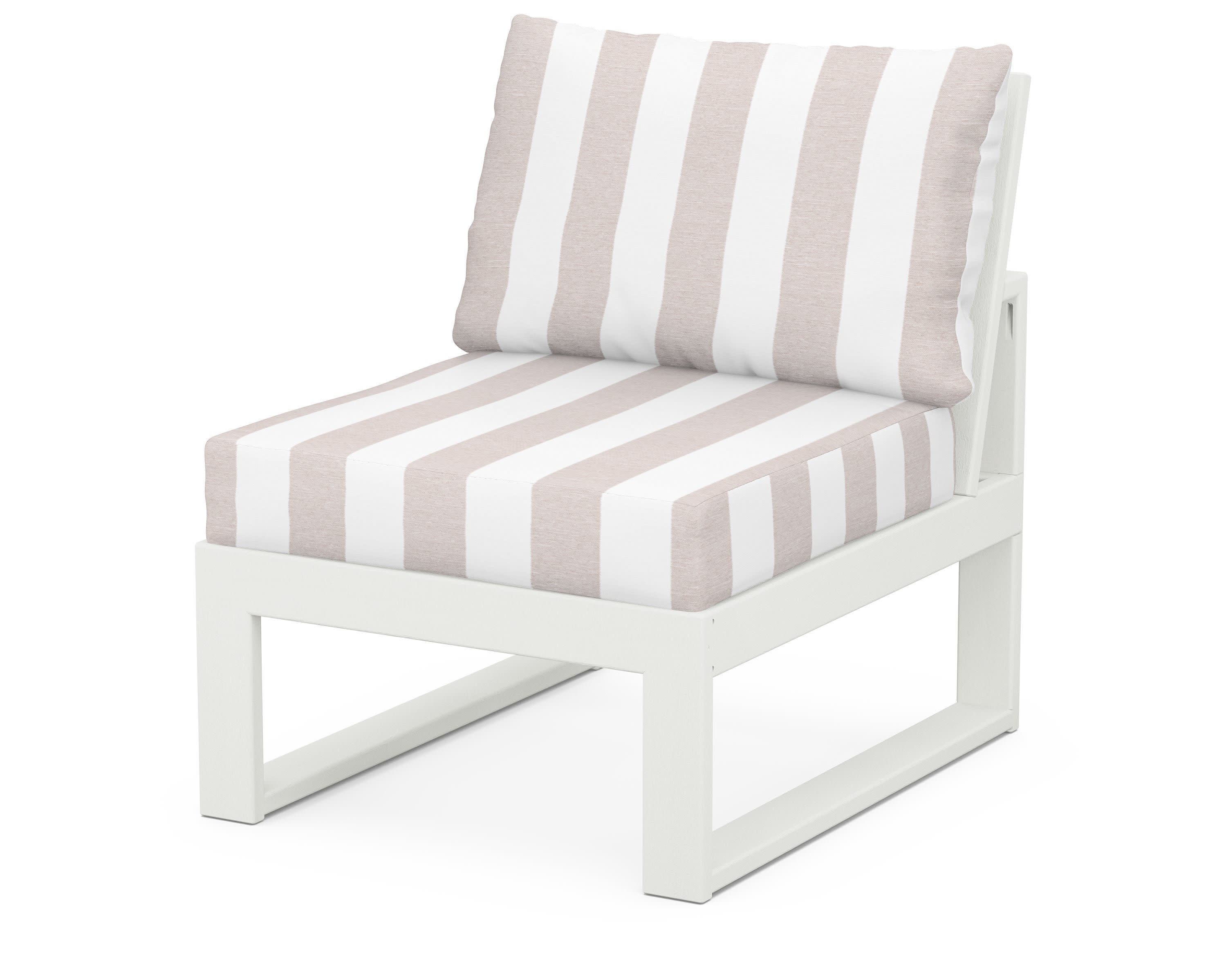 Modular Armless Chair in Vintage White / Cabana Stripe Dune Burlap