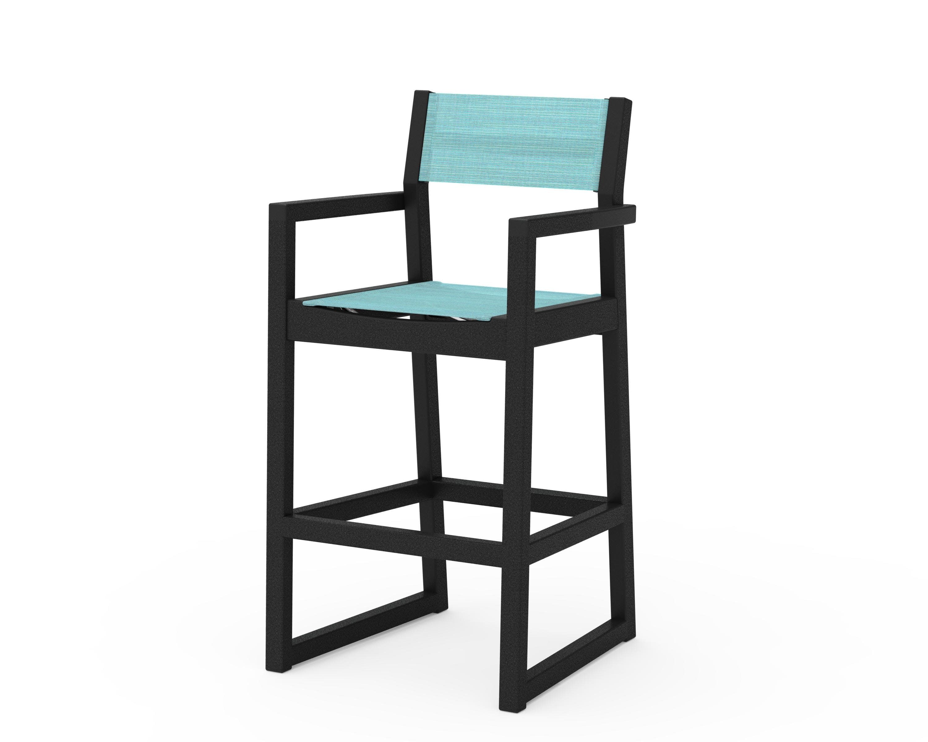 EDGE Sling Bar Arm Chair in Black / Dupioni Aquamarine Sling