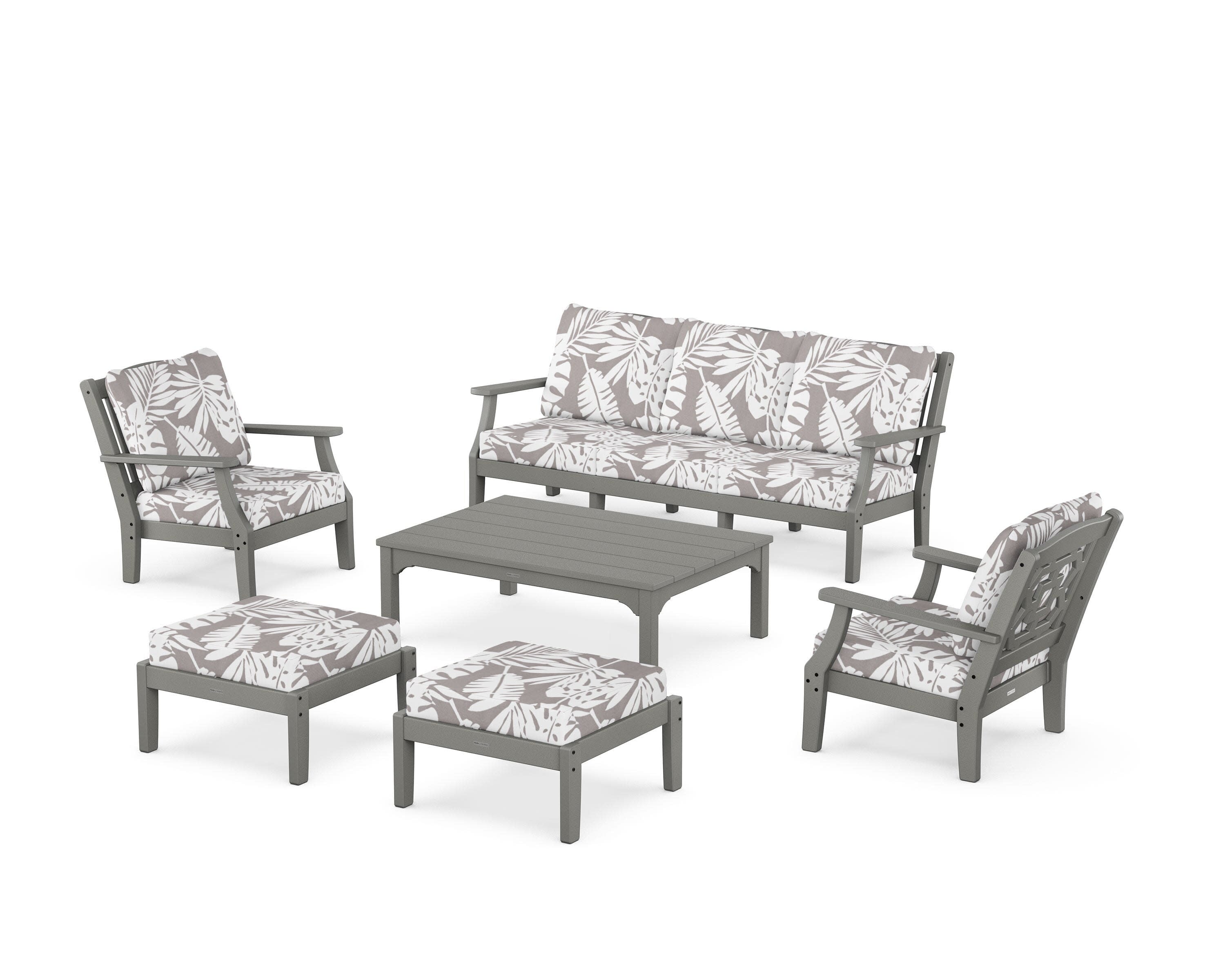 Chinoiserie 6-Piece Lounge Sofa Set in Slate Grey / Leaf Grey Mist