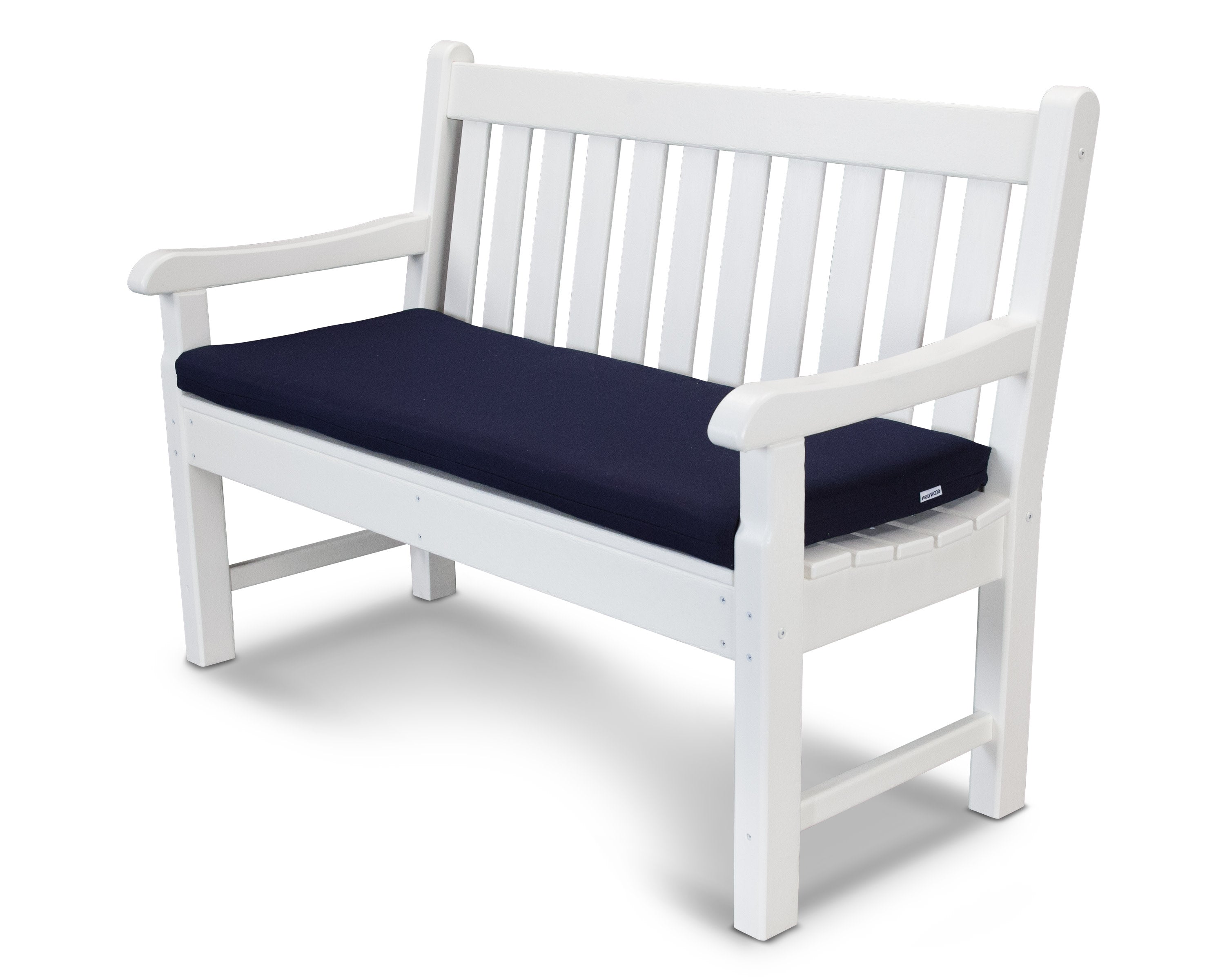 Rockford 48" Bench with Seat Cushion in White / Navy