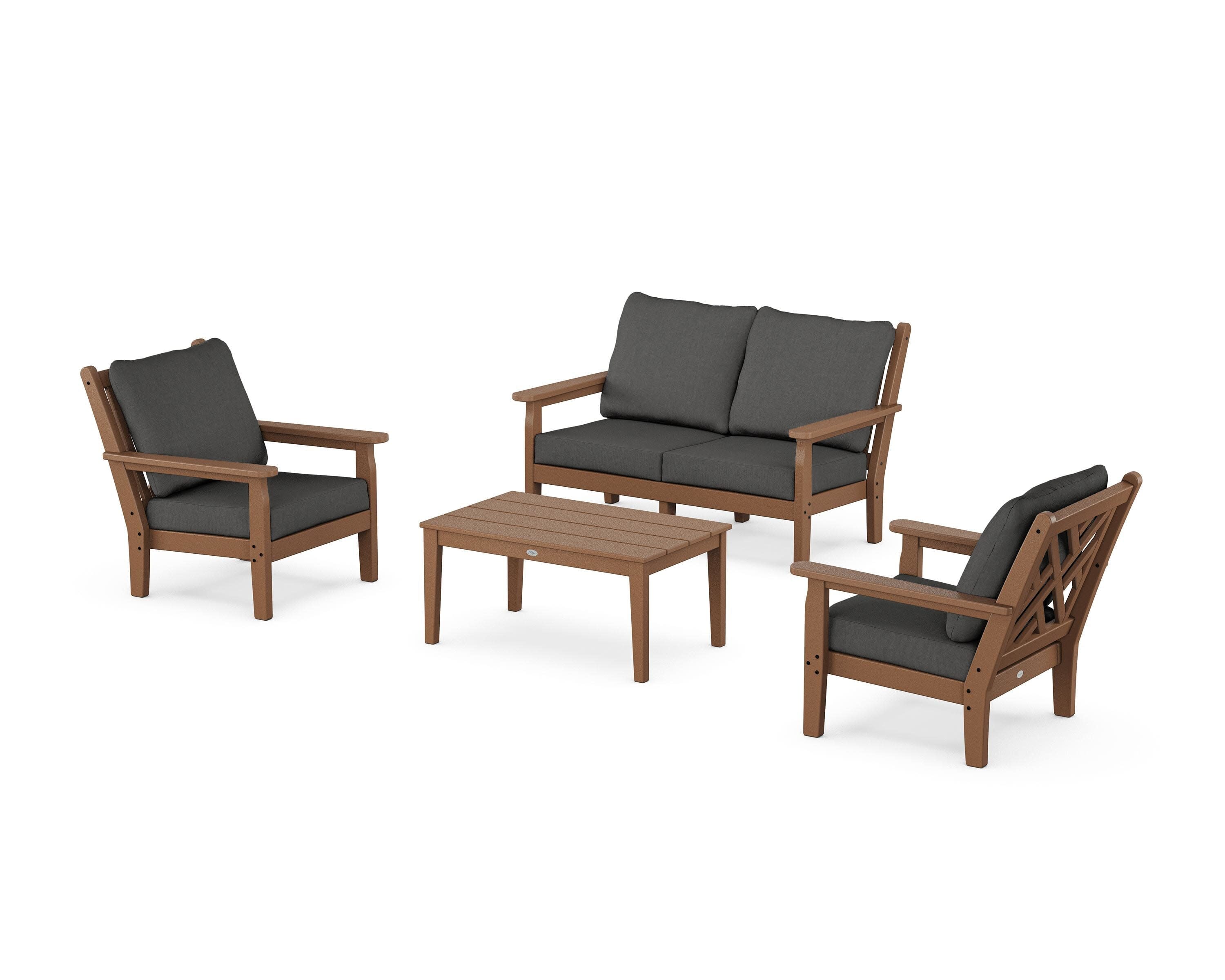 Chippendale 4-Piece Deep Seating Set with Loveseat in Teak / Spectrum Carbon