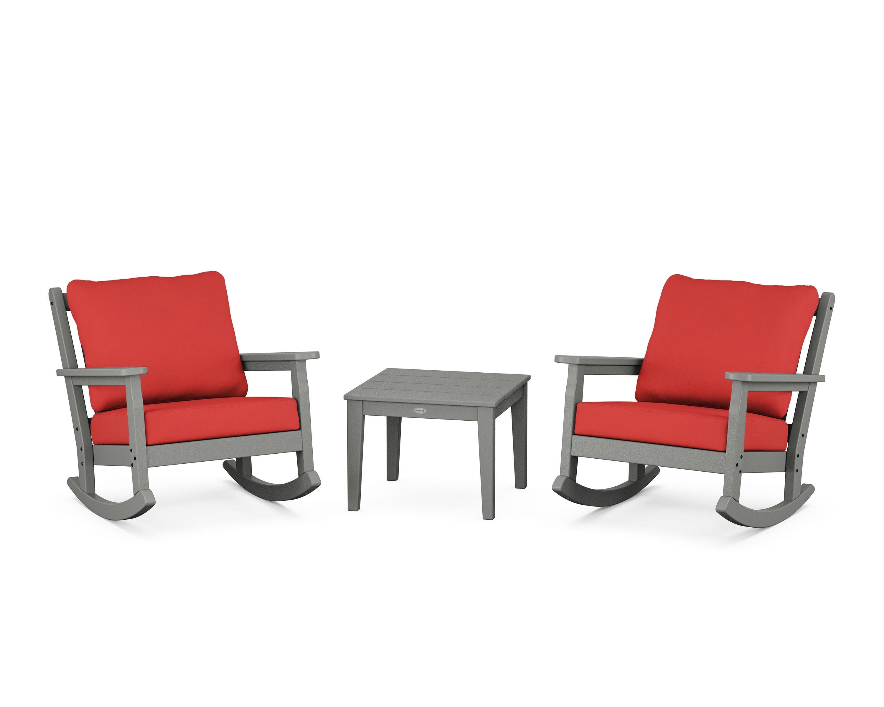 Chippendale 3-Piece Deep Seating Rocker Set in Slate Grey / Crimson Linen