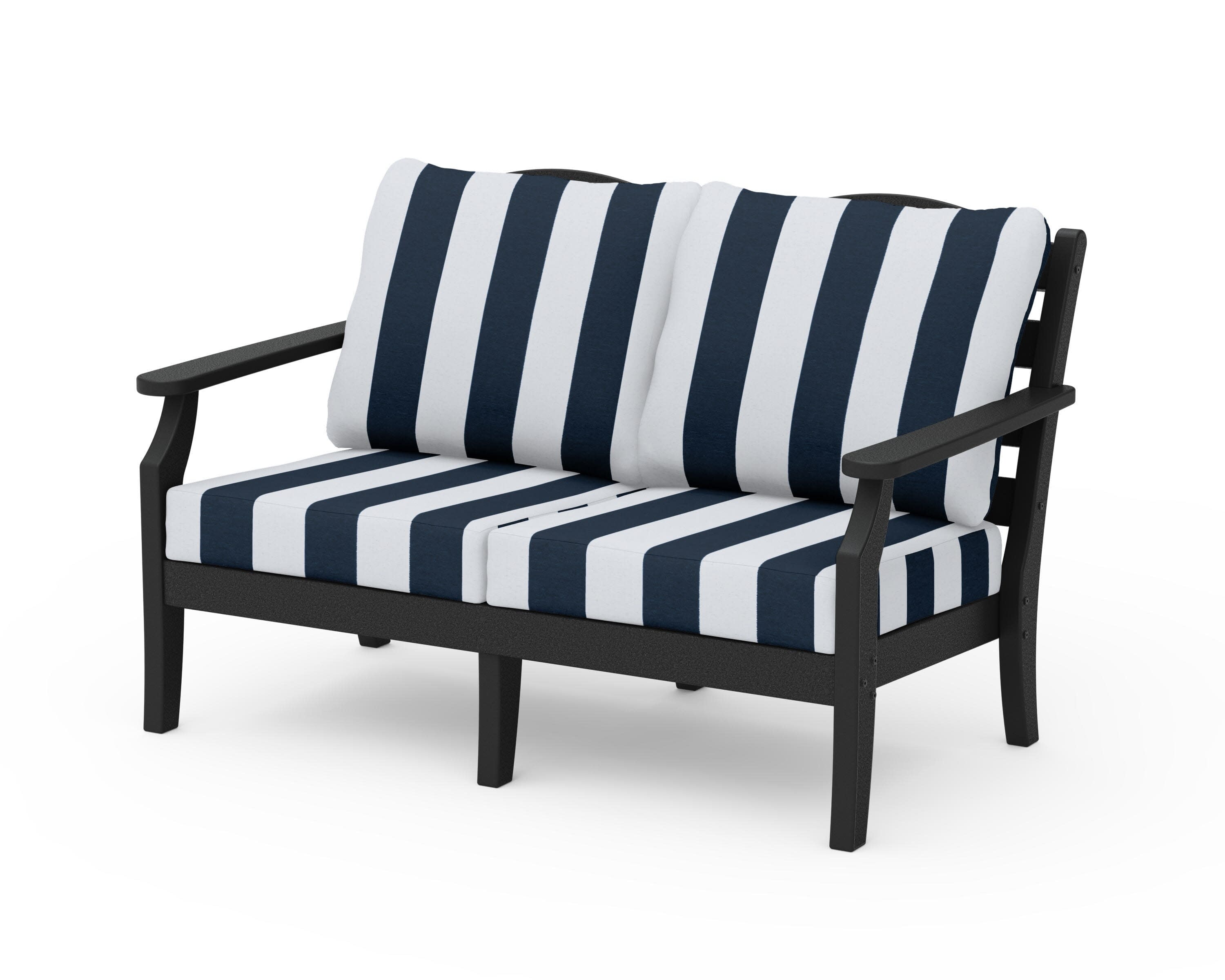 Savannah Deep Seating Loveseat in Black / Cabana Stripe Marine Indigo