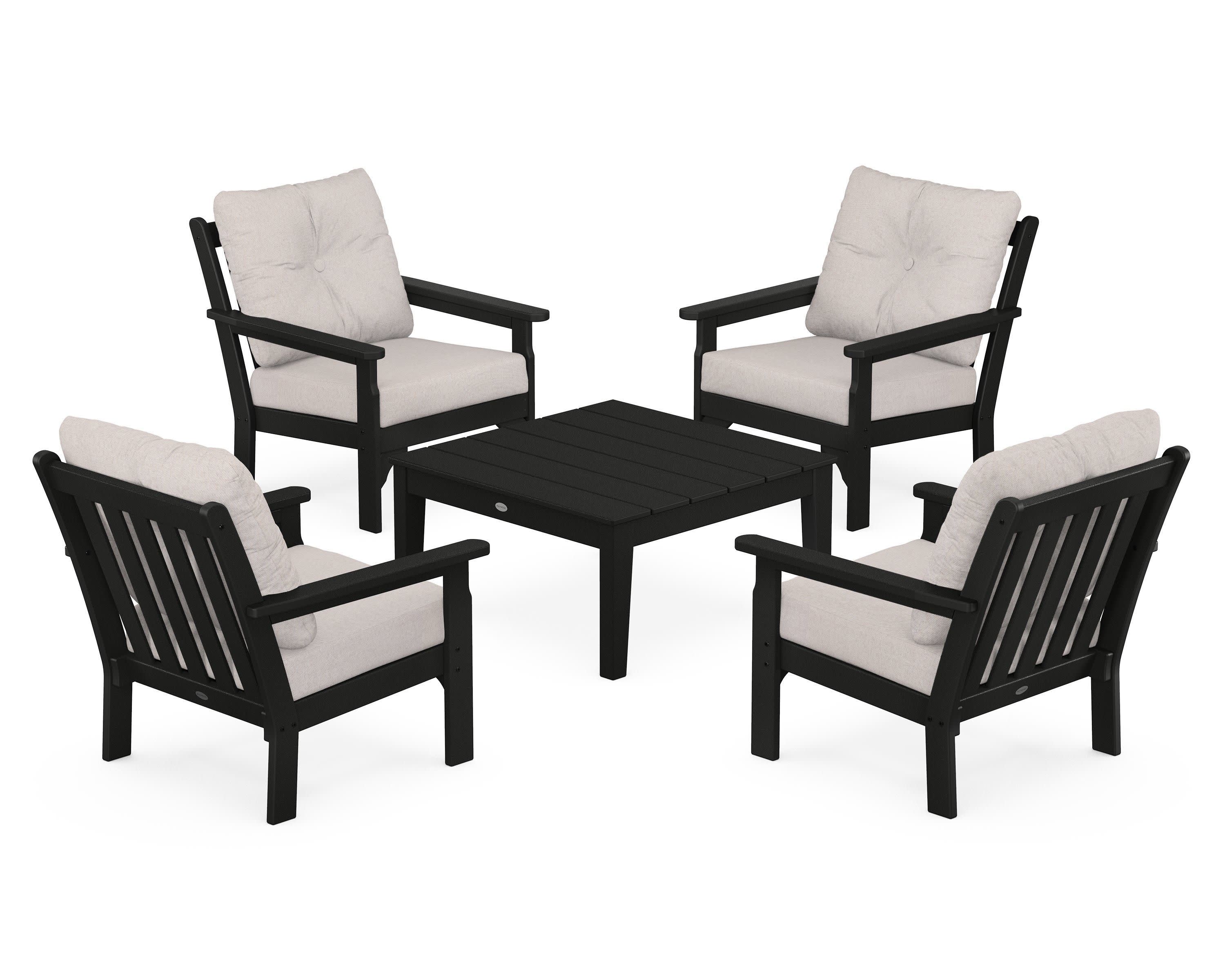 Vineyard 5-Piece Deep Seating Conversation Set in Black / Dune Burlap