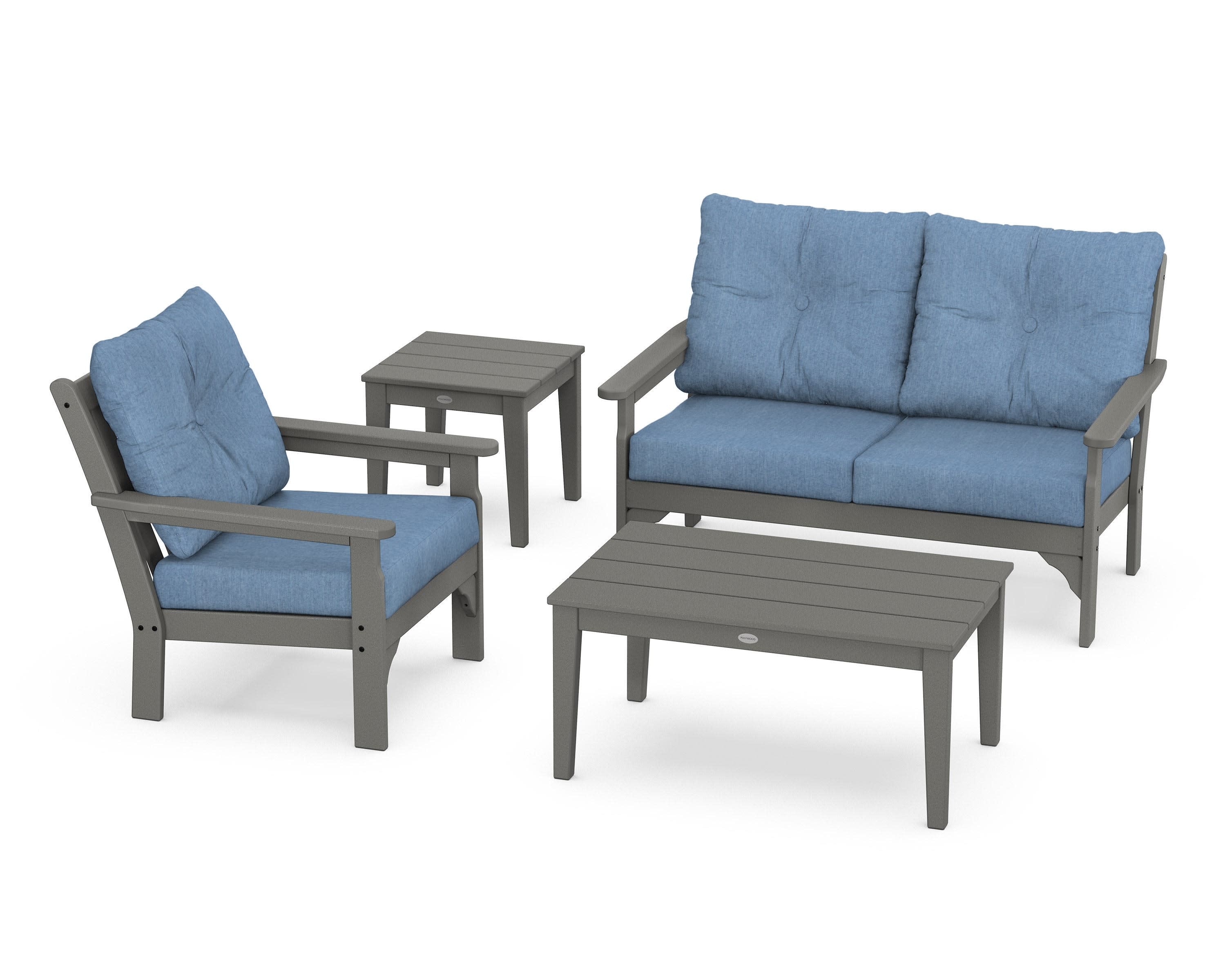 Vineyard 4-Piece Deep Seating Set in Slate Grey / Sky Blue